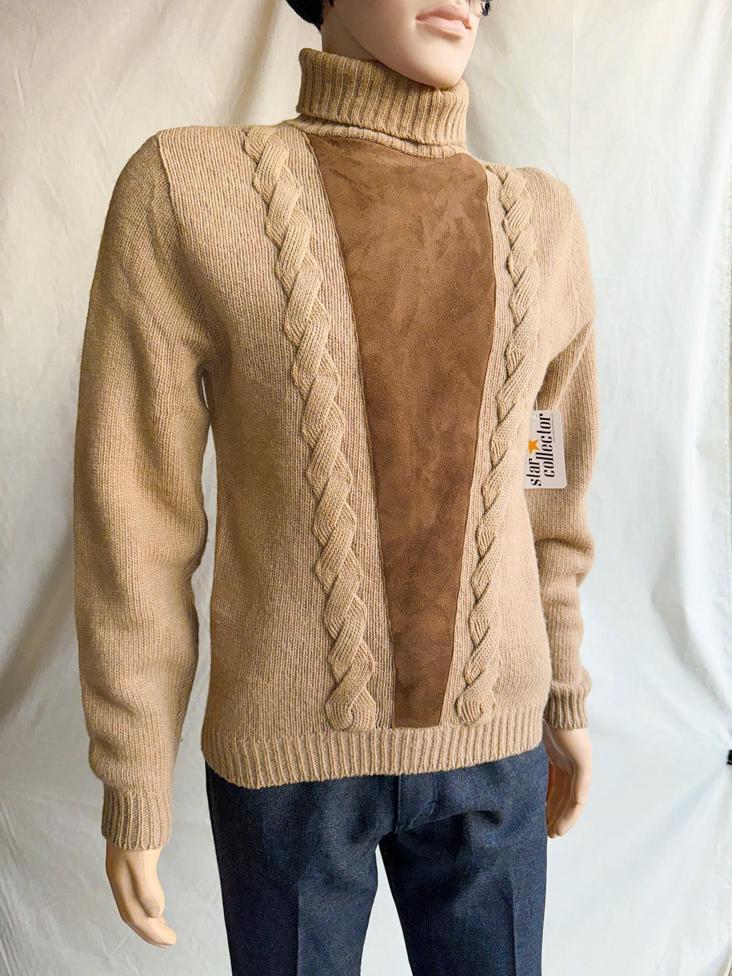 1970s Tan & Brown Knit & Suede Sweater