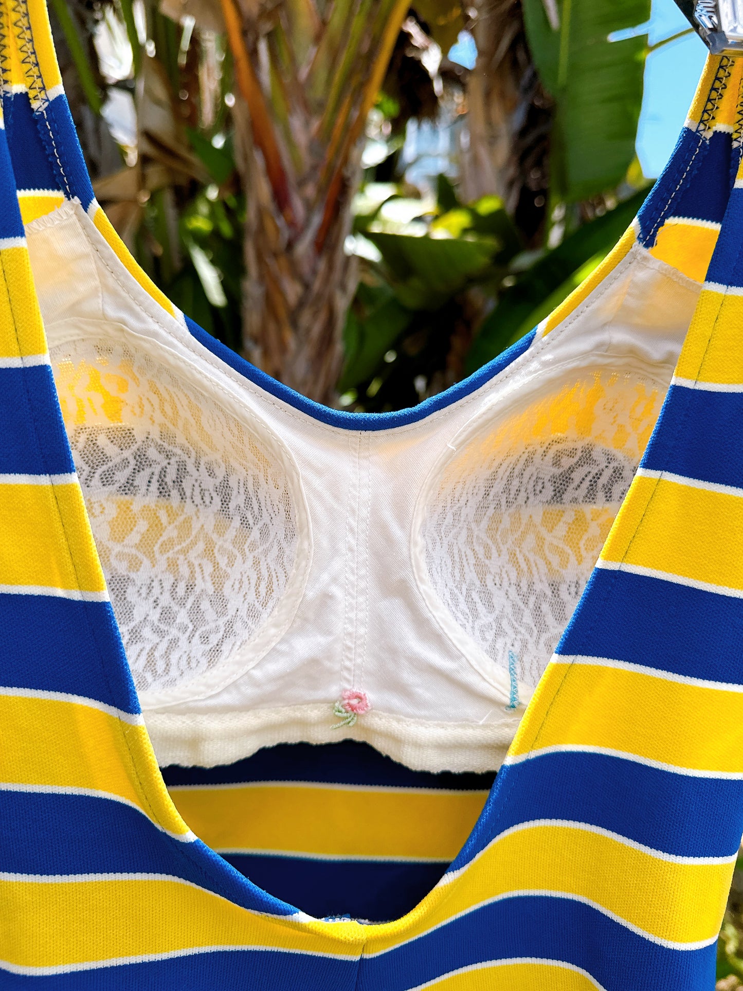 1960s Blue & Yellow Striped Bathing Suit