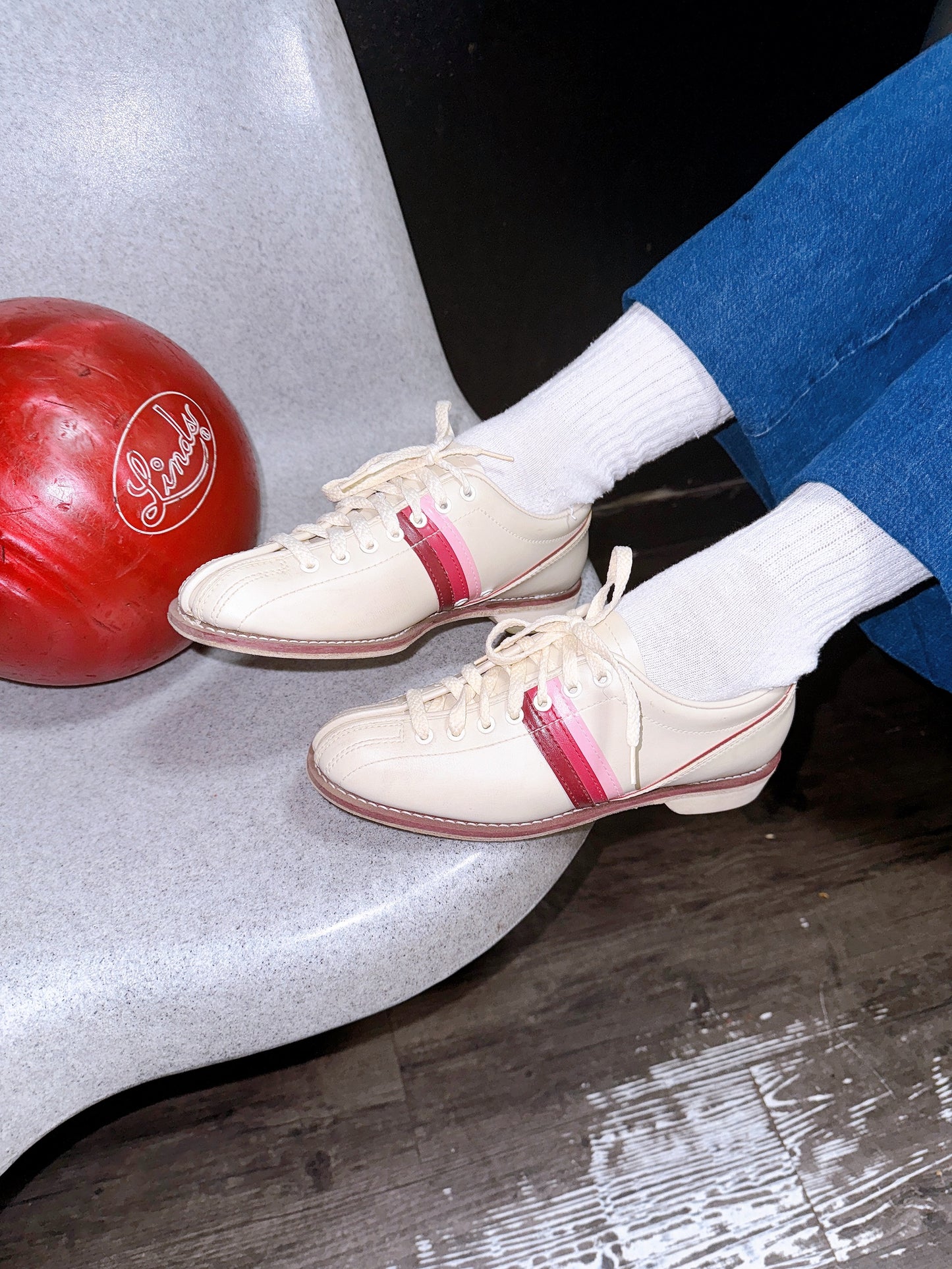 1970s Pink and Cream Bowling Shoes by Sliders Traditional Size 7