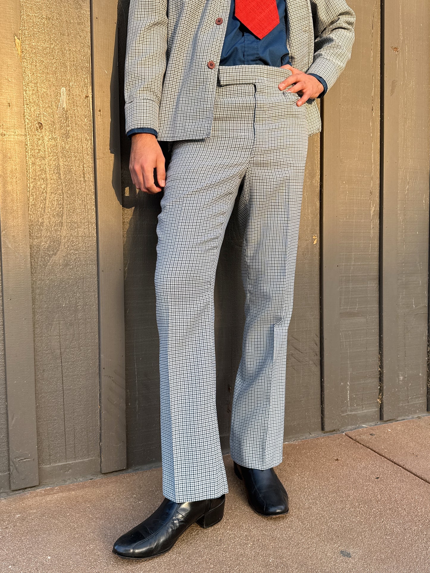 1970s Navy & Grey Houndstooth Leisure Set by JC Penney