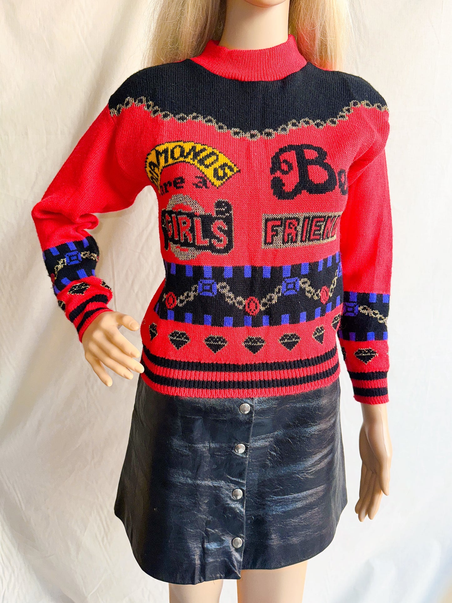 1980s “Diamonds Are a Girl’s Best Friend” Novelty Red Sweater