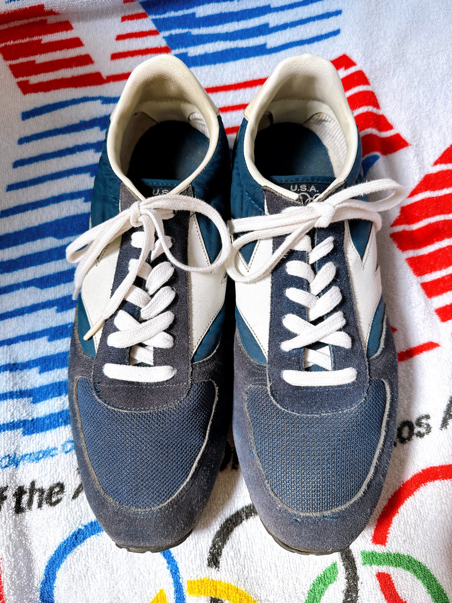 1980s USA Olympics JC Penney Blue and White Suede Jogging Shoes