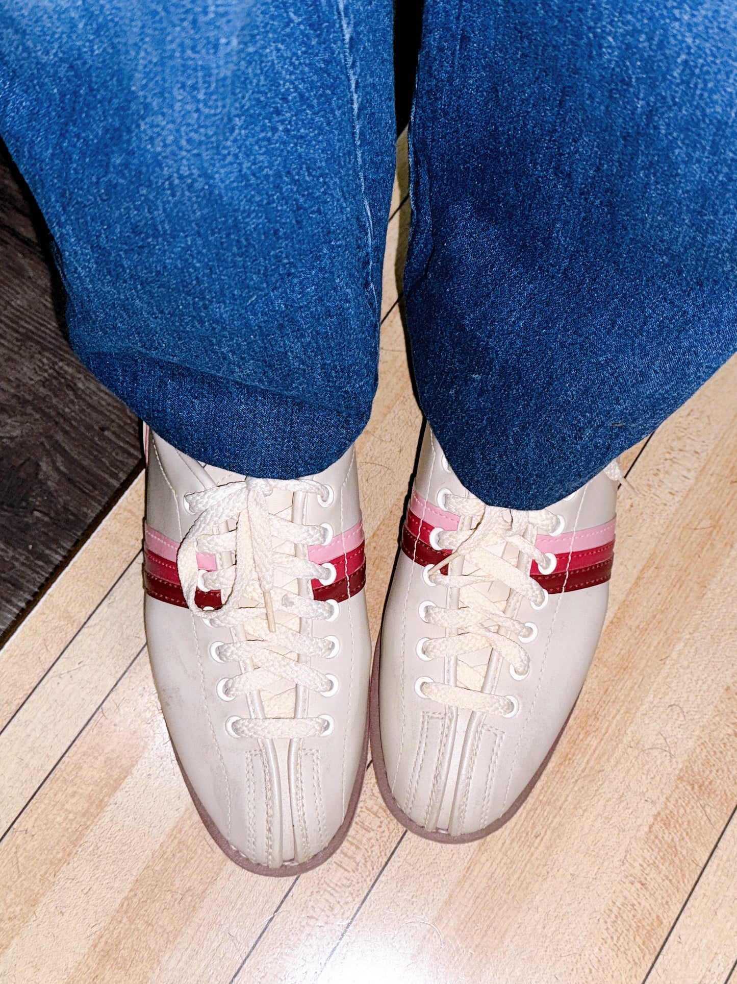 1970s Pink and Cream Bowling Shoes by Sliders Traditional Size 7