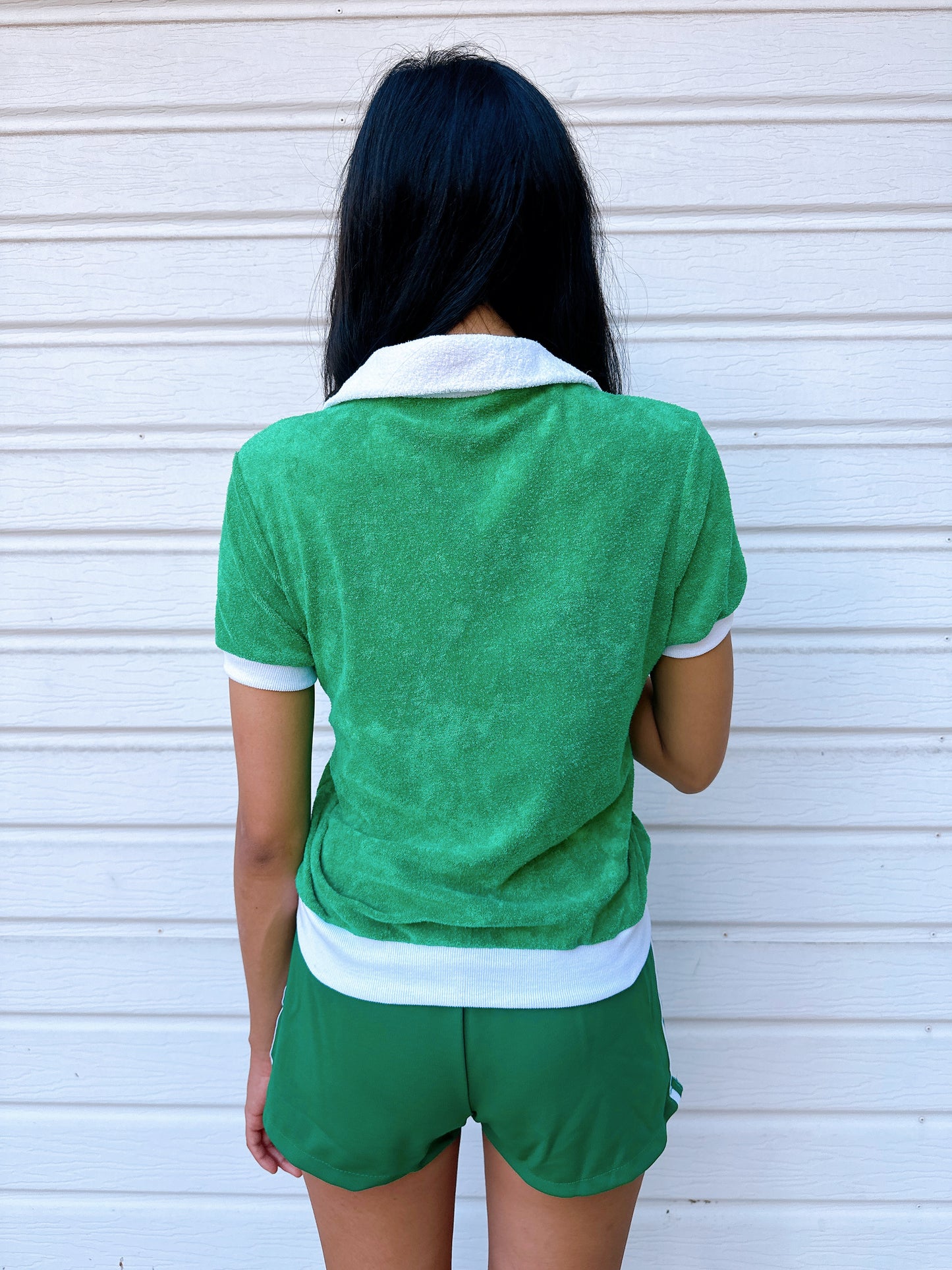1970s Green & White Terry Cloth Polo Shirt