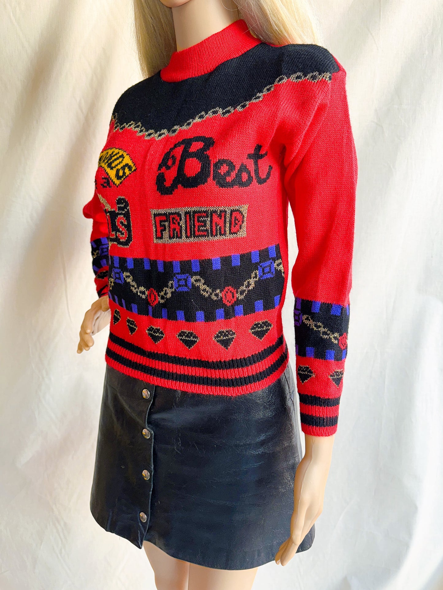 1980s “Diamonds Are a Girl’s Best Friend” Novelty Red Sweater