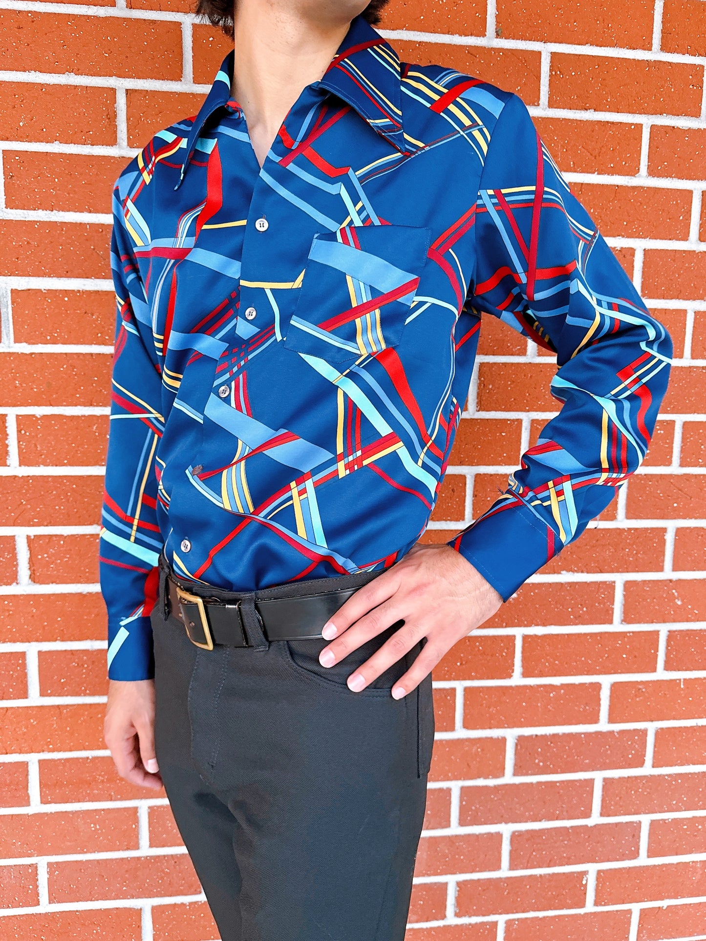 1970s Multicolored Geometric Print Disco Shirt