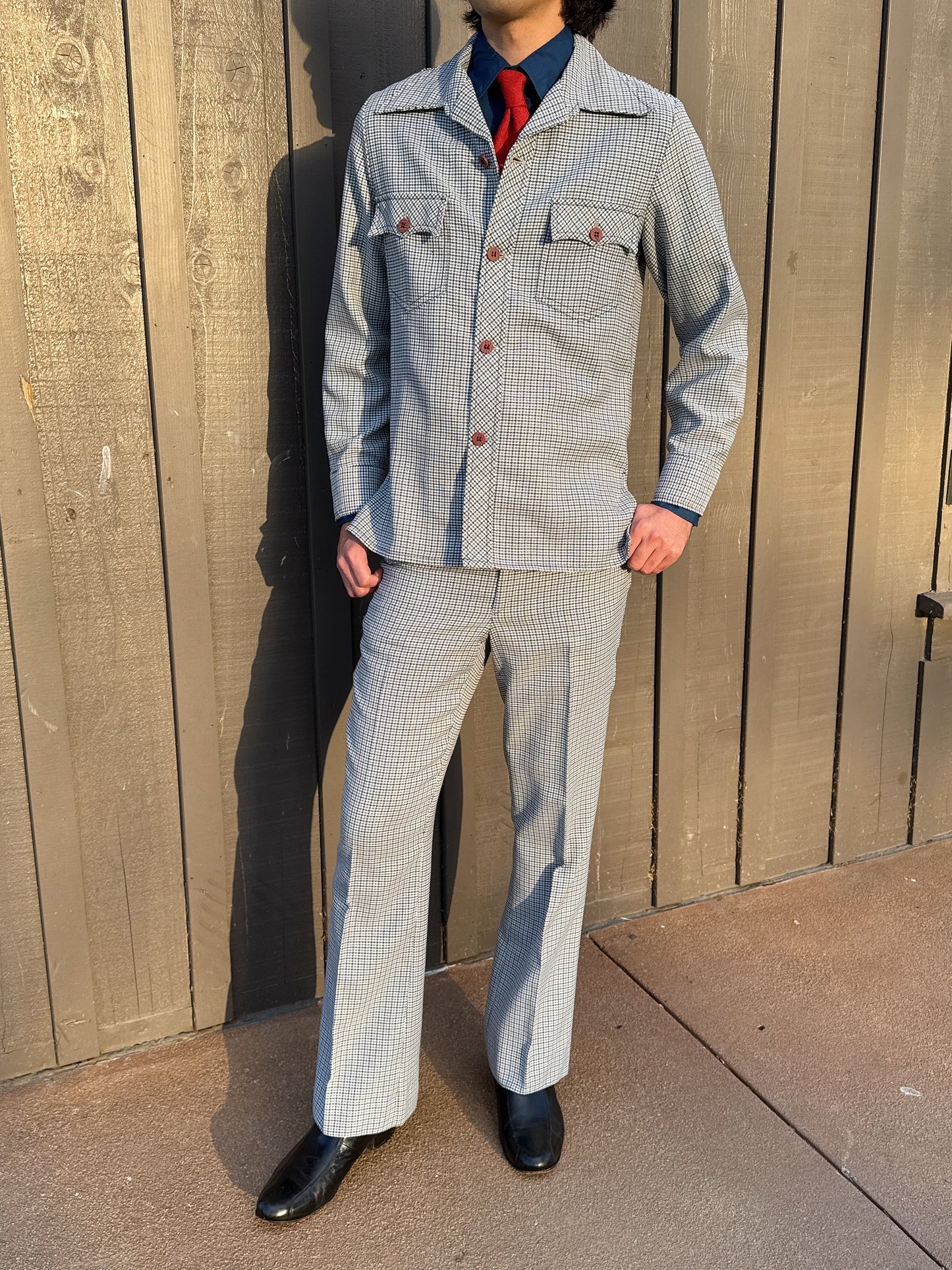 1970s Navy & Grey Houndstooth Leisure Set by JC Penney