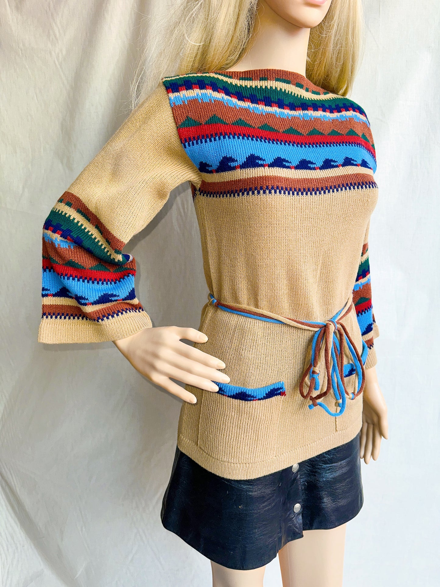 1970s Southwestern Style Acrylic Bell Sleeve Sweater