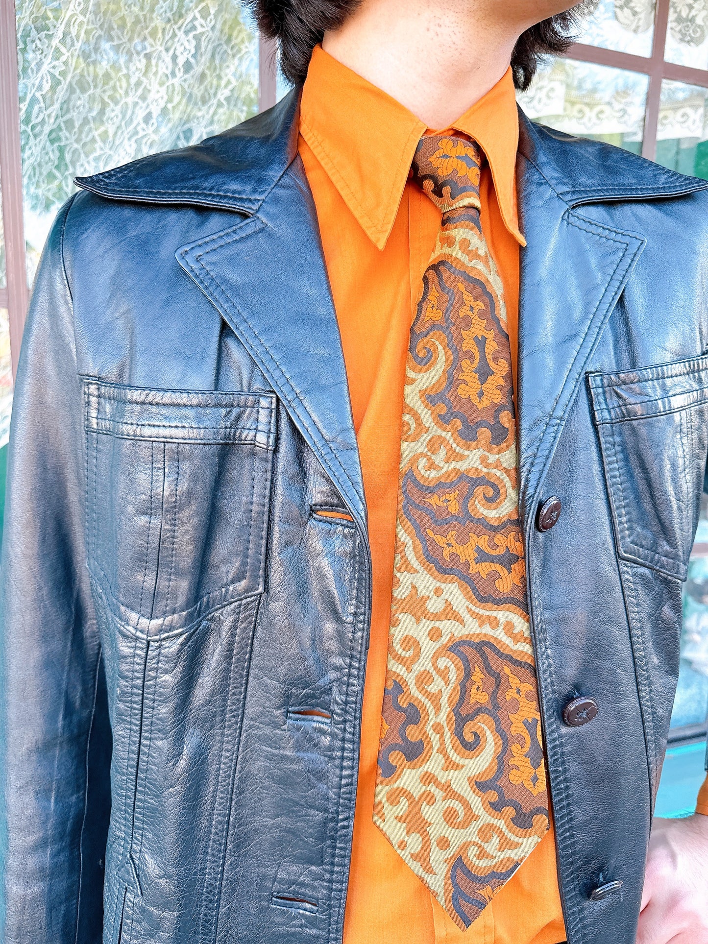 1970s Black Leather Blazer Jacket by The Tannery Montgomery Ward