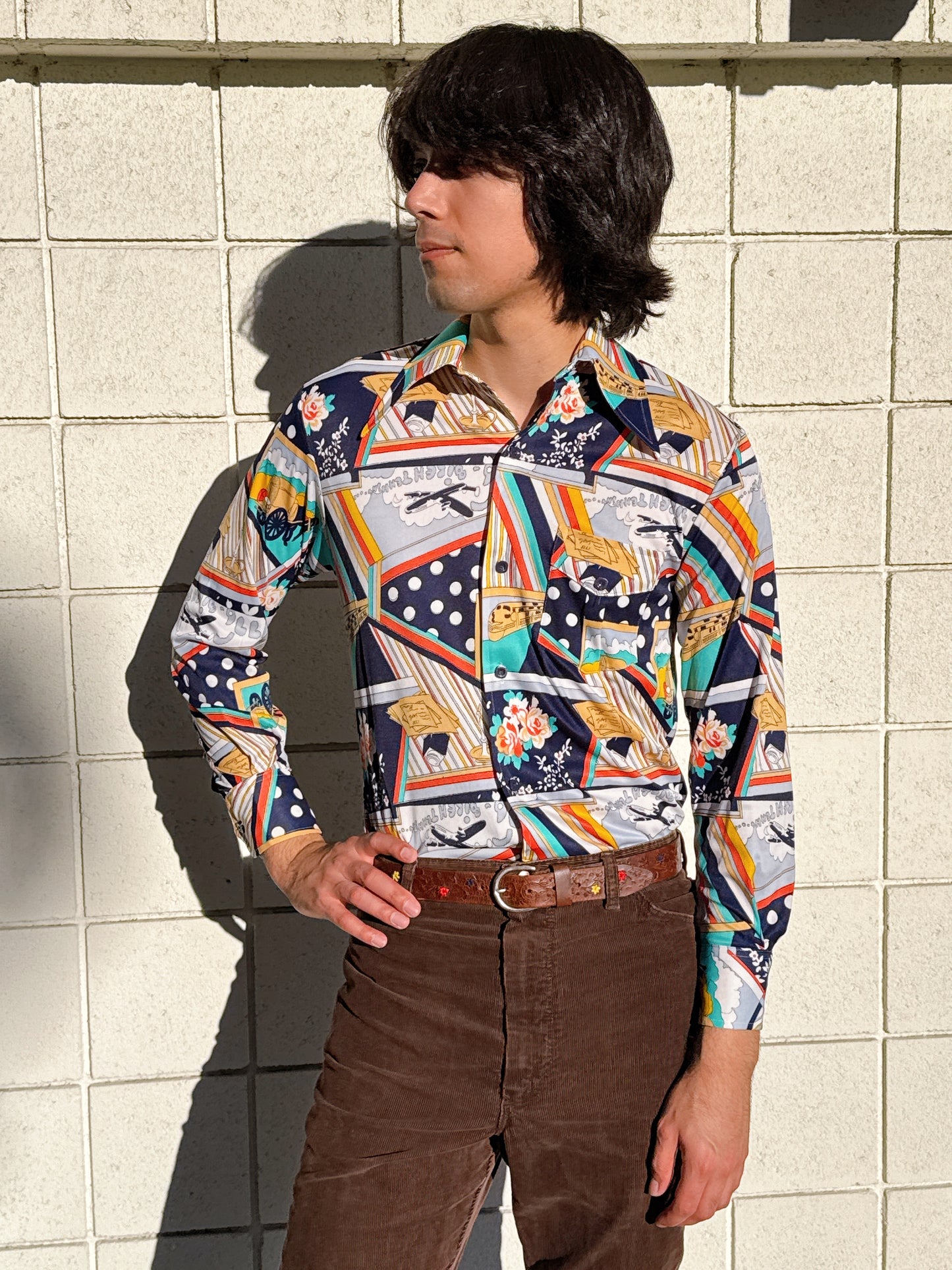 1970s Bicentennial Novelty Abstract Nylon Button Up Top