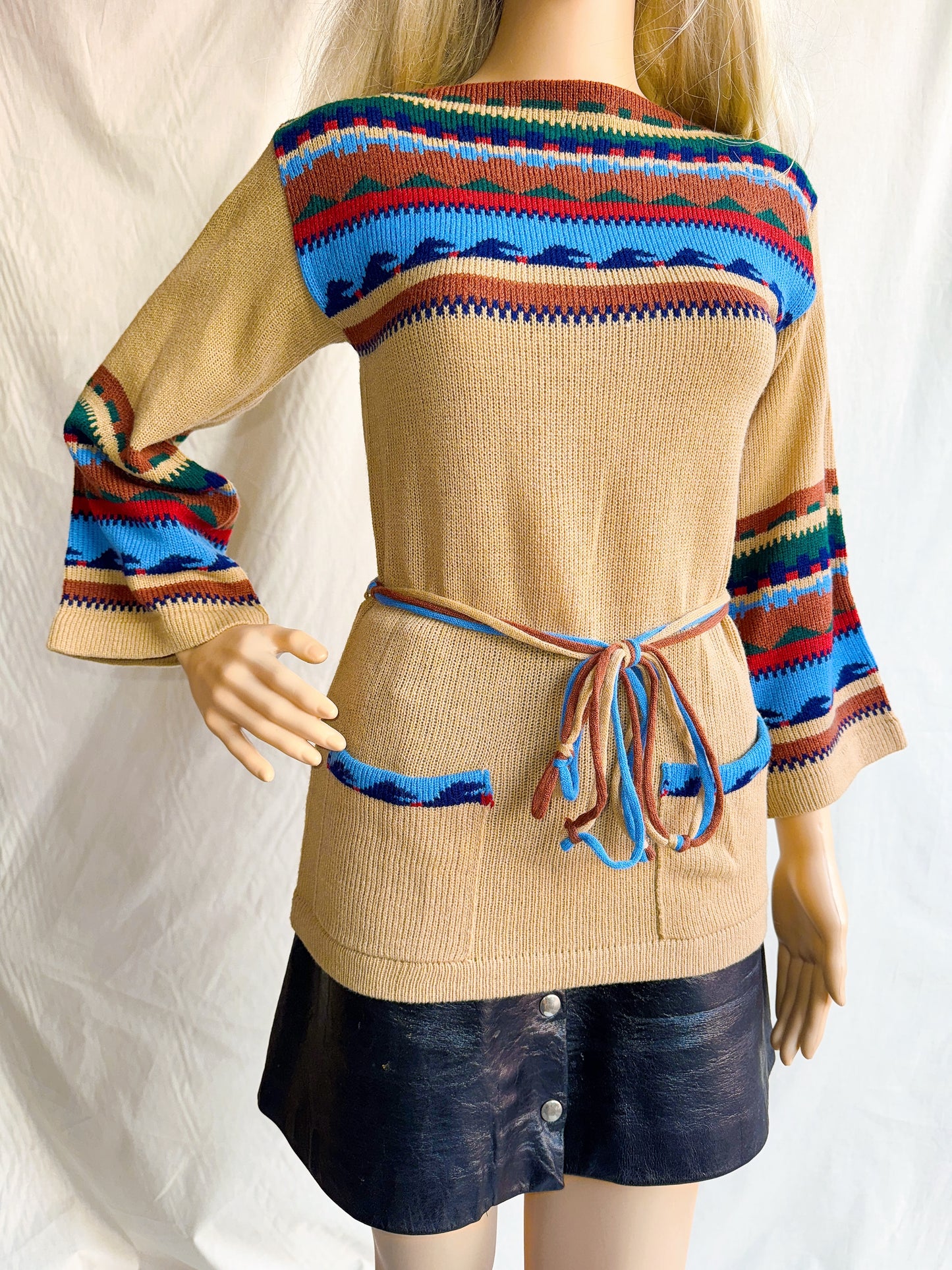 1970s Southwestern Style Acrylic Bell Sleeve Sweater