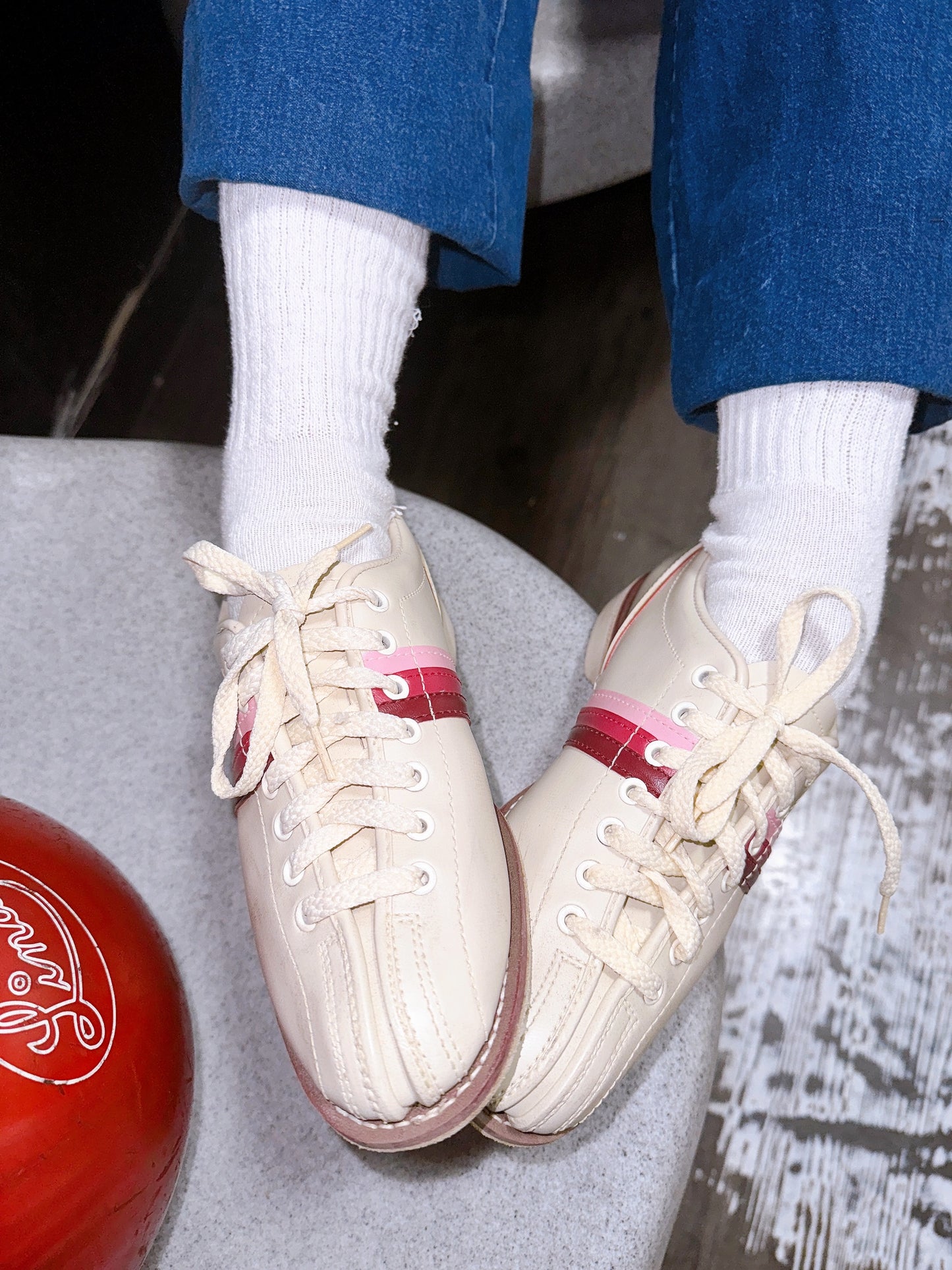 1970s Pink and Cream Bowling Shoes by Sliders Traditional Size 7