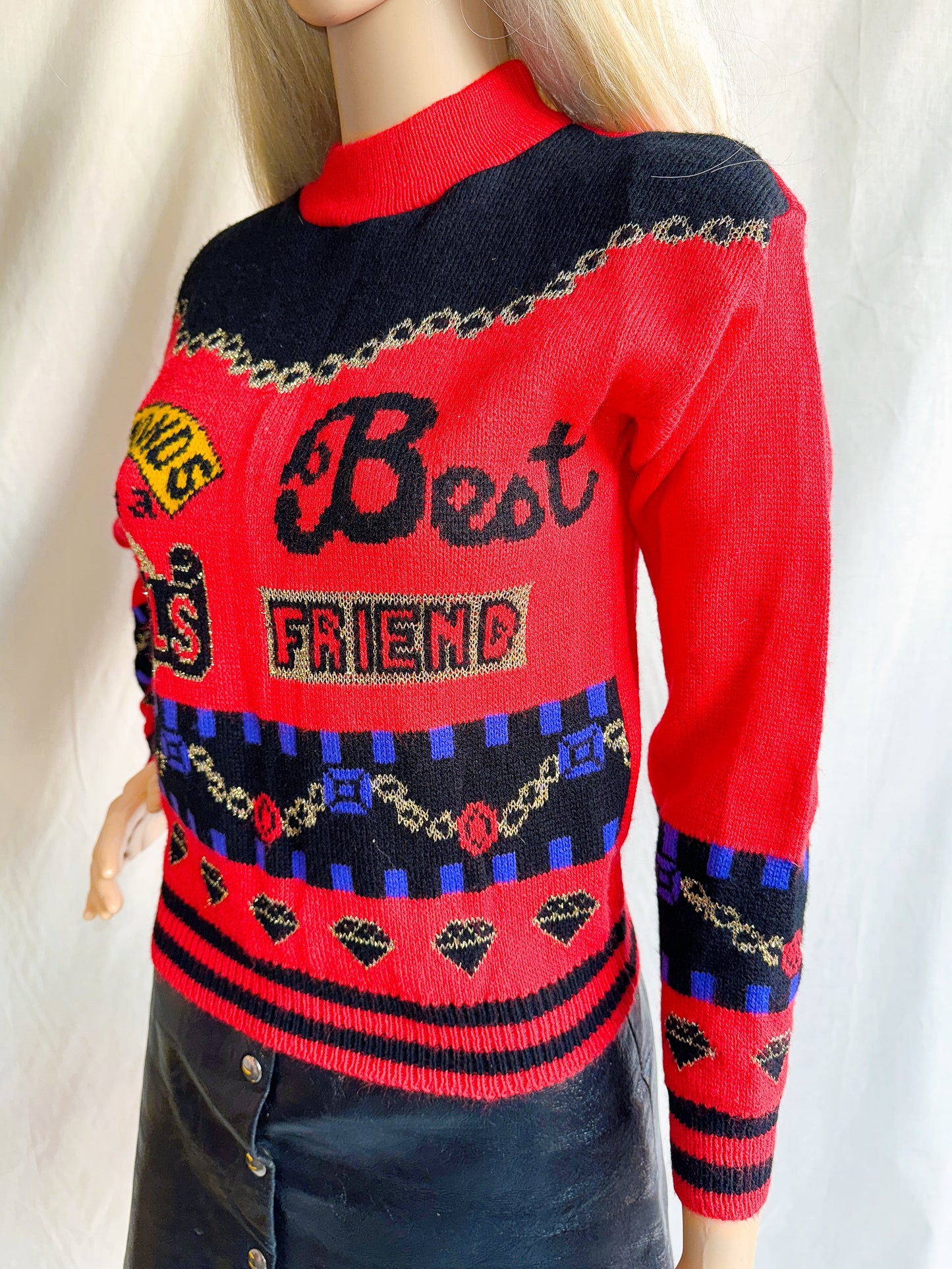 1980s “Diamonds Are a Girl’s Best Friend” Novelty Red Sweater
