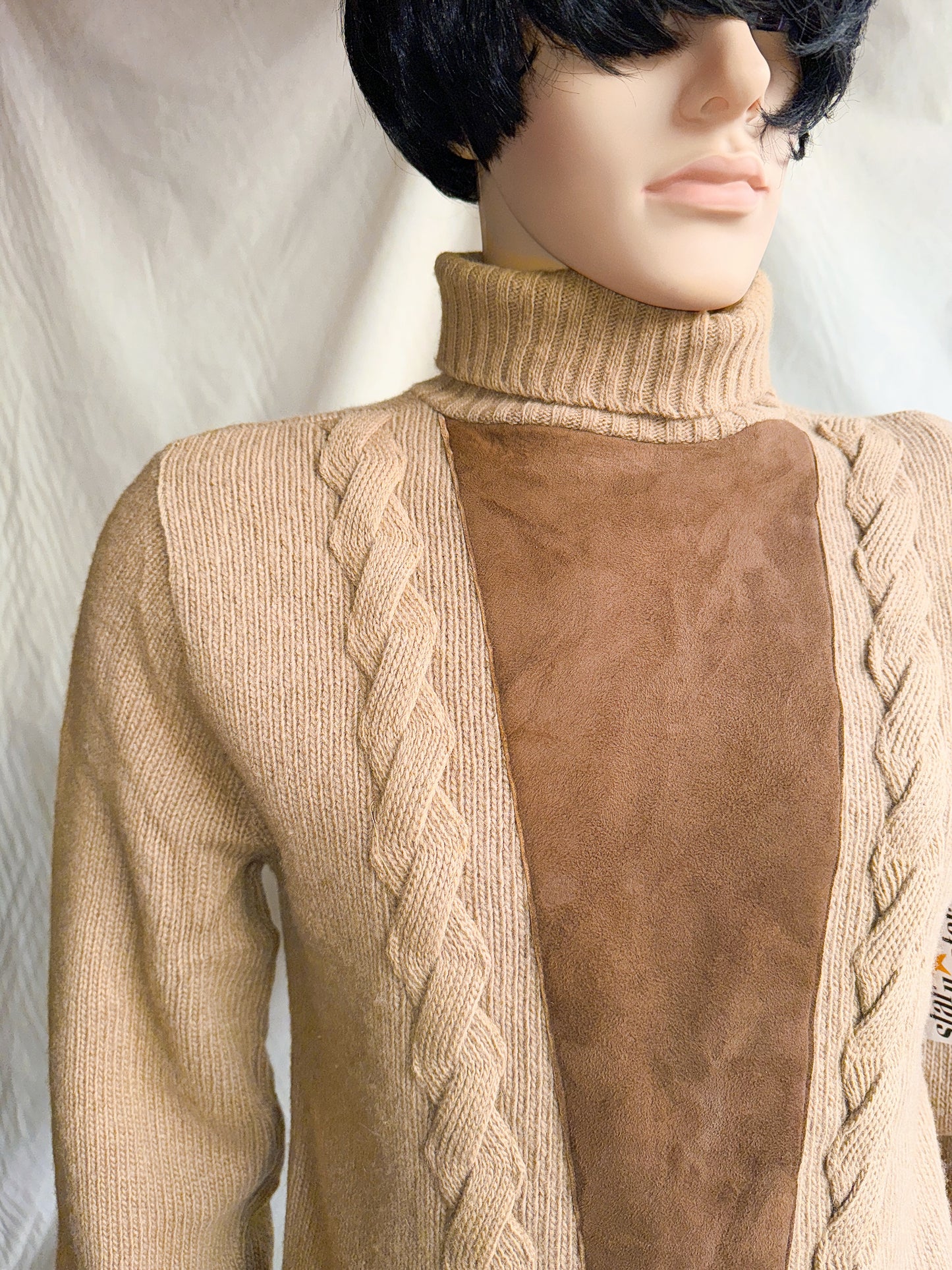 1970s Tan & Brown Knit & Suede Sweater