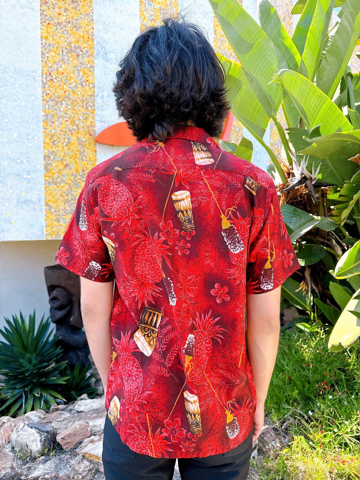 1950s / 1960s Bongos & Pineapples Red Hawaiian Shirt