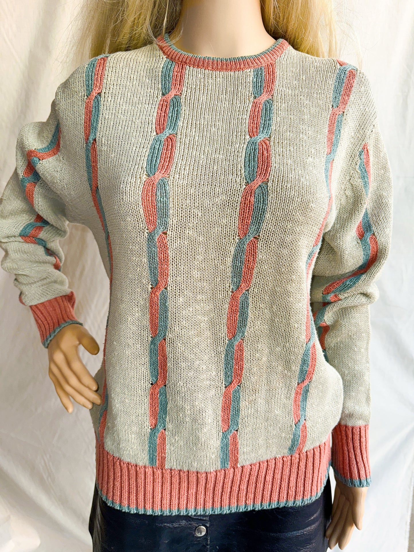 1980s Pastel Linen & Cotton Sweater by Bill Ditfort Designs