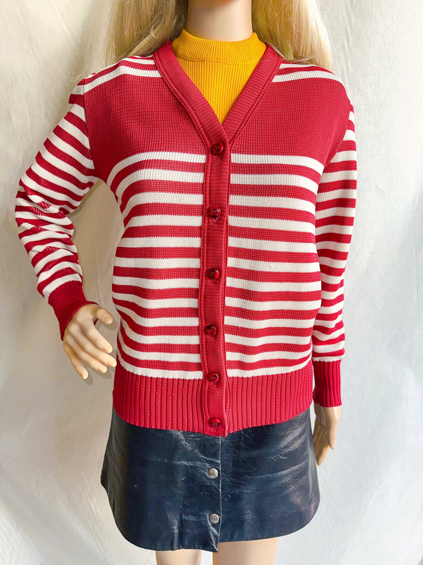 1970s Red & White Striped Cardigan