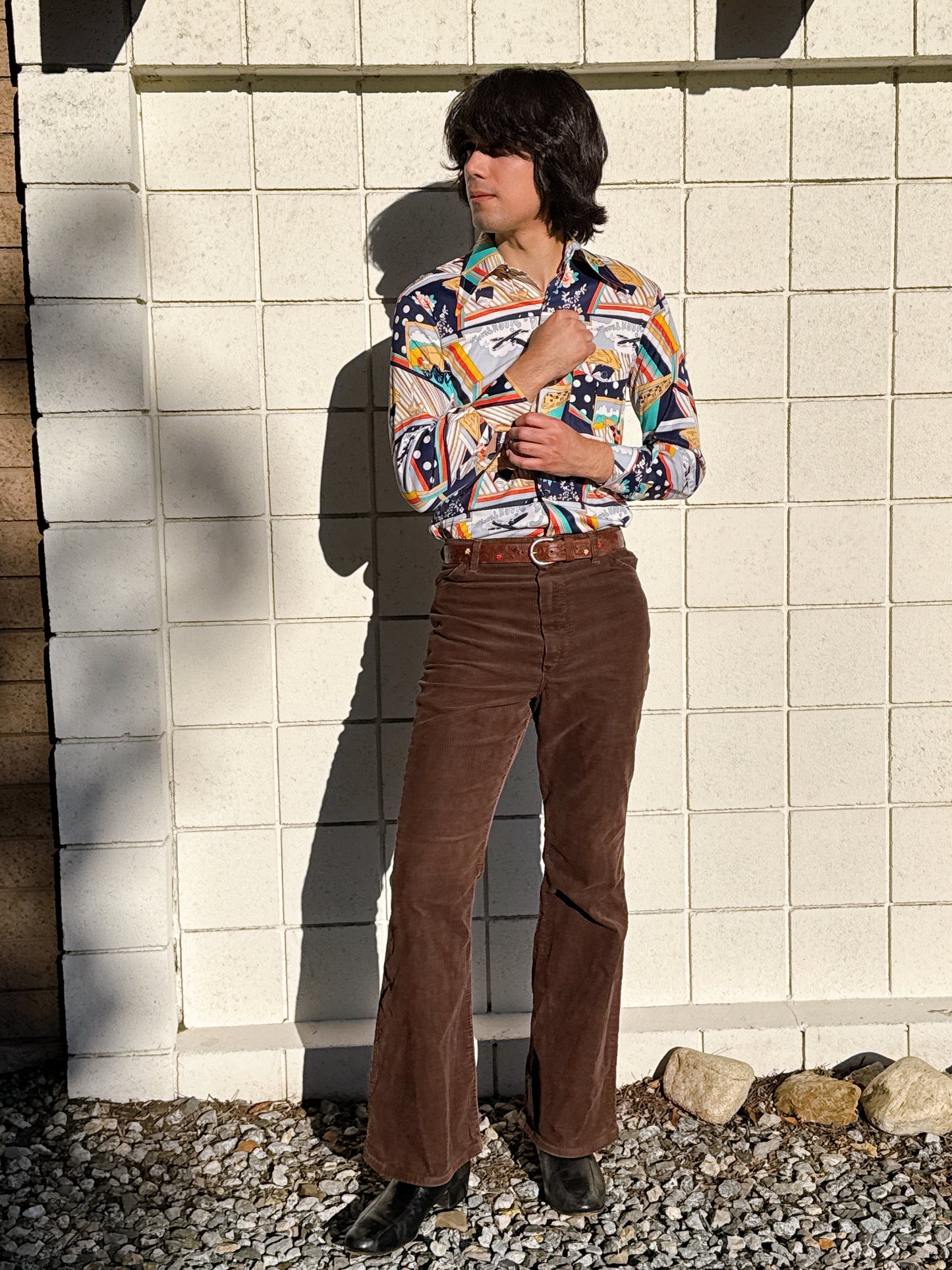1970s Bicentennial Novelty Abstract Nylon Button Up Top