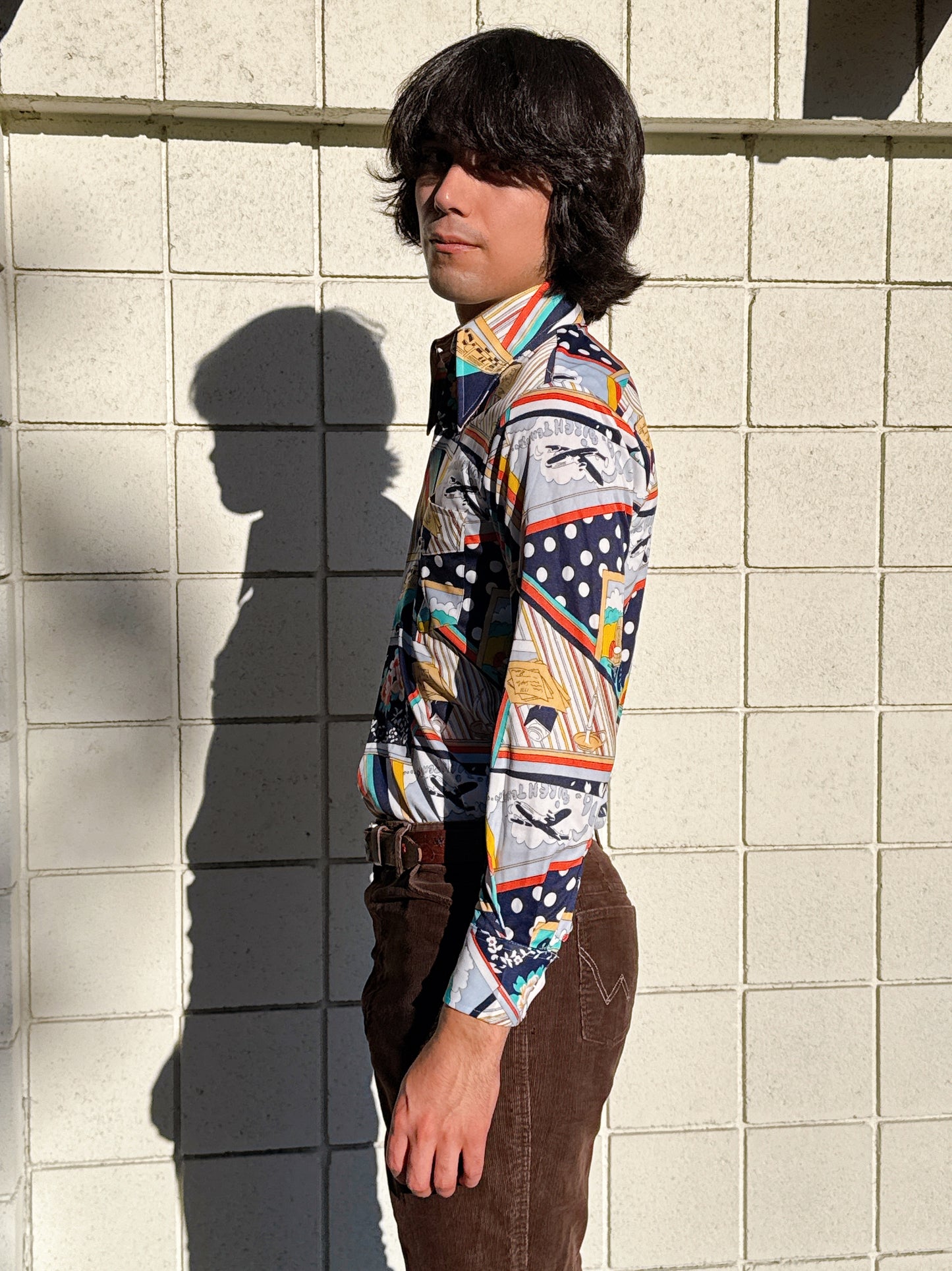 1970s Bicentennial Novelty Abstract Nylon Button Up Top