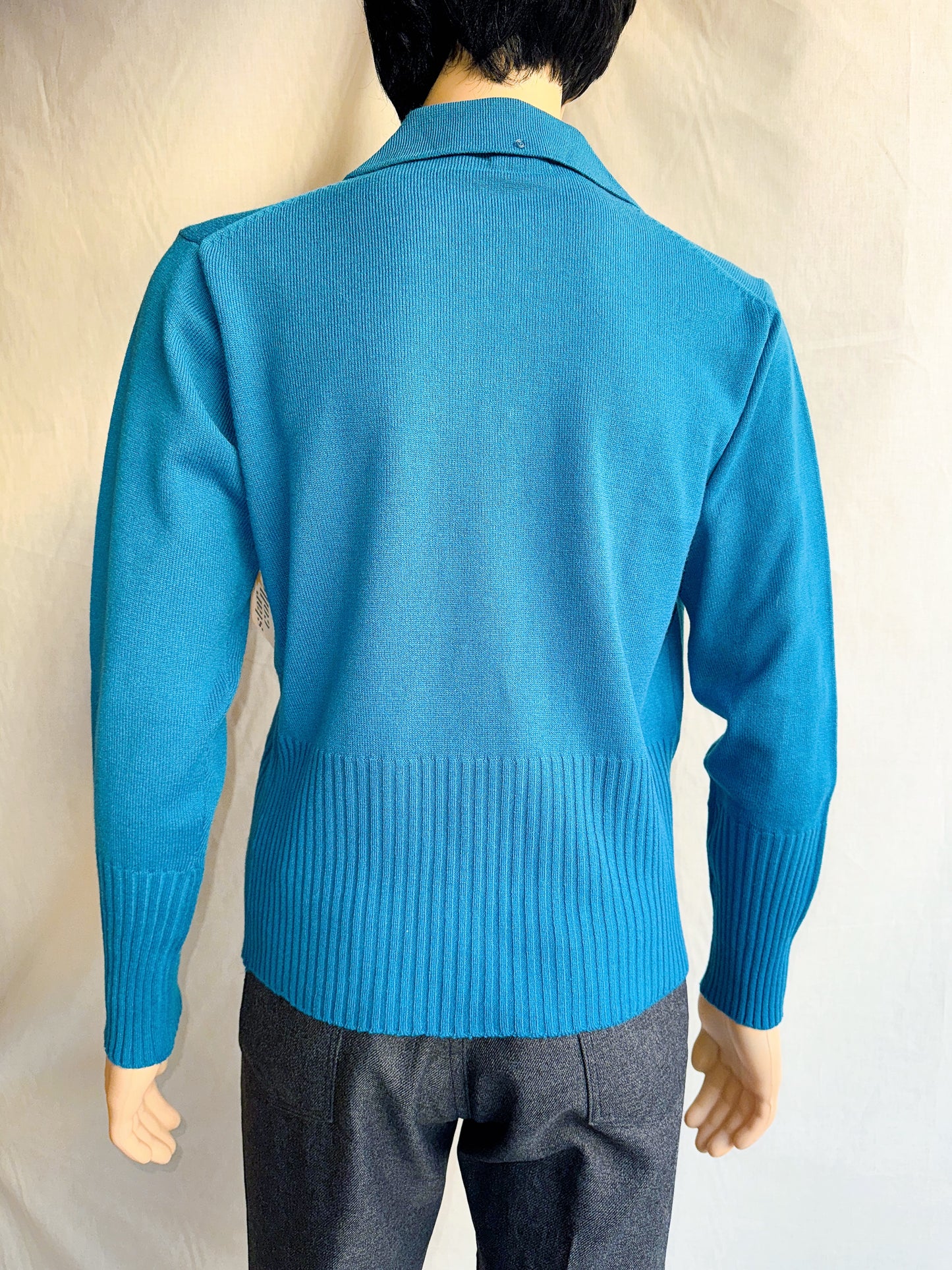1970s Blue Dagger Collar Lace Up Acrylic Top