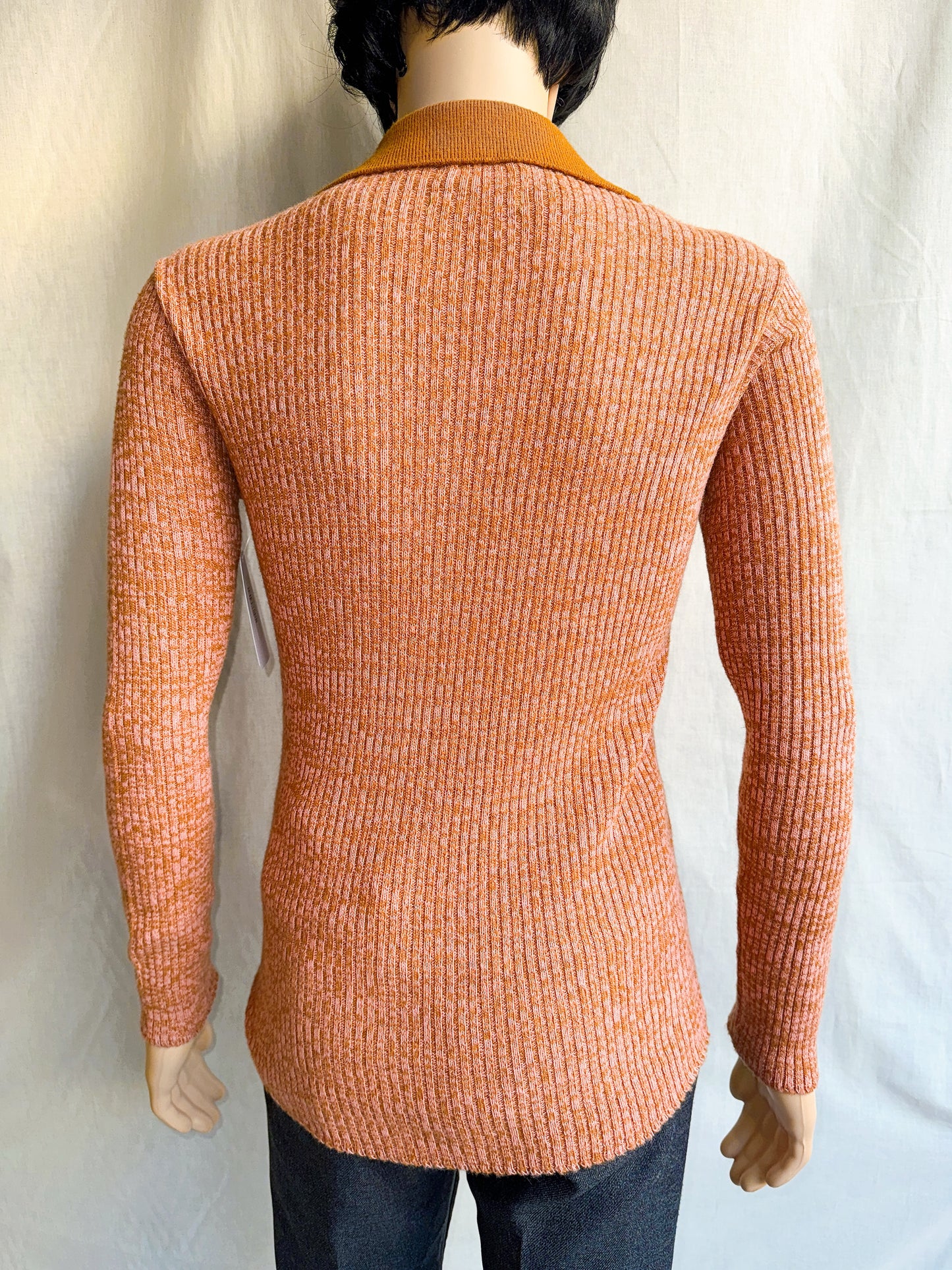 1970s Peachy Orange Heather Tie-Up Pullover Knit Top