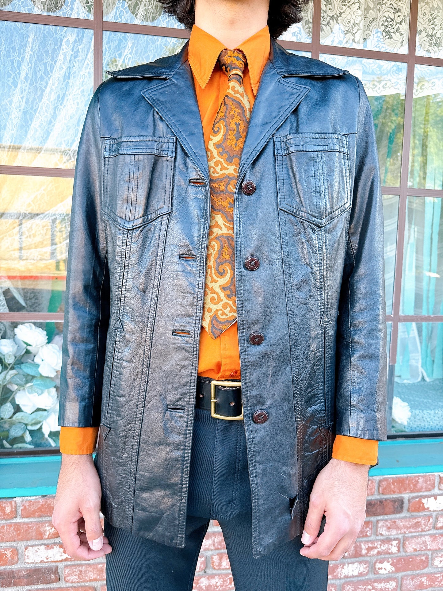 1970s Black Leather Blazer Jacket by The Tannery Montgomery Ward