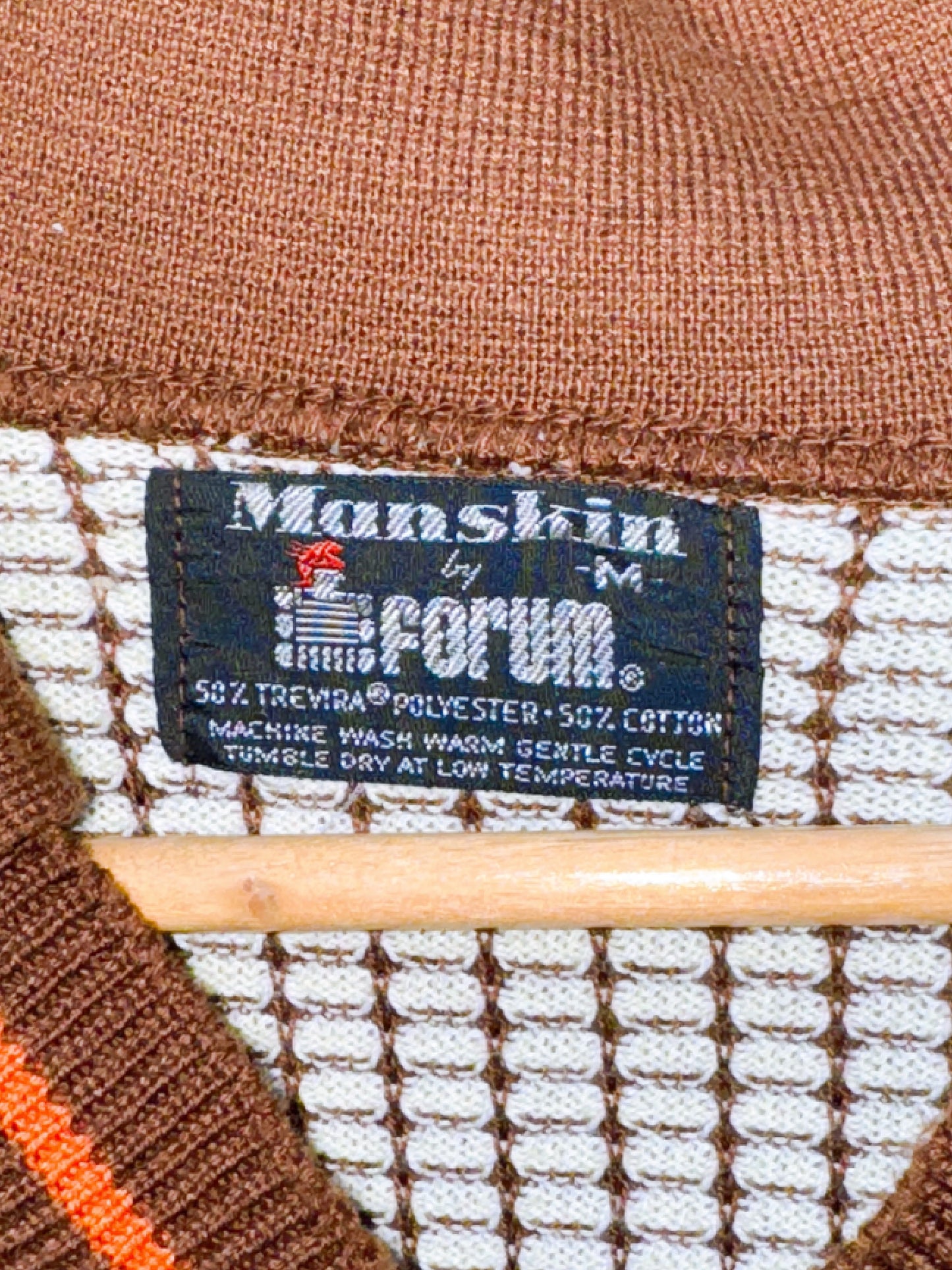 1970s Brown, Orange, White V-Neck Collar Pullover Knit Top