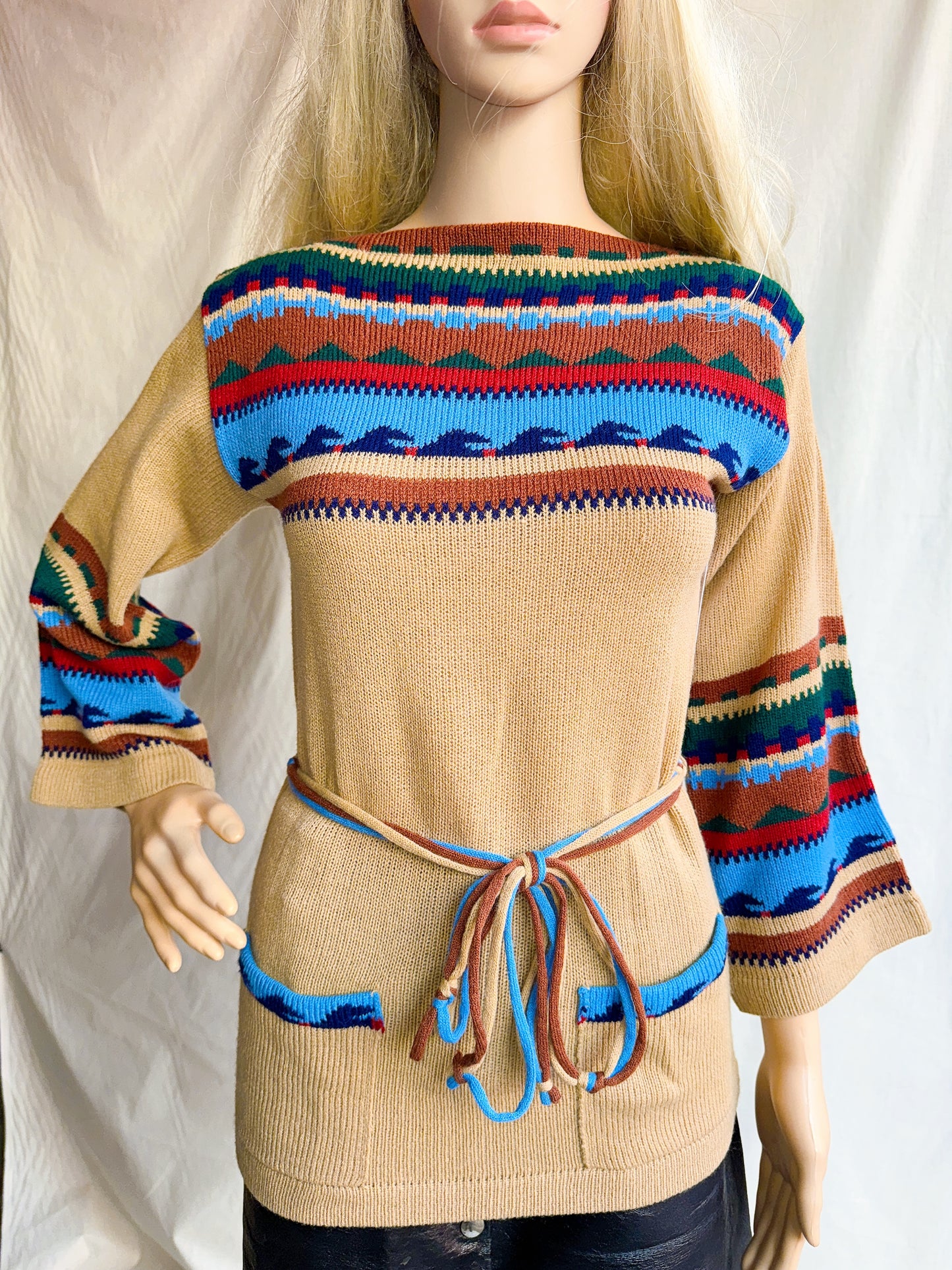 1970s Southwestern Style Acrylic Bell Sleeve Sweater