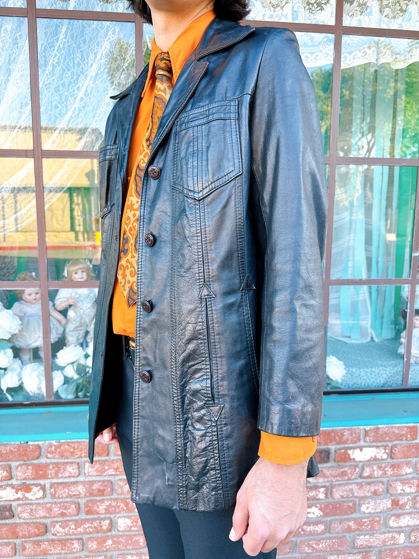 1970s Black Leather Blazer Jacket by The Tannery Montgomery Ward