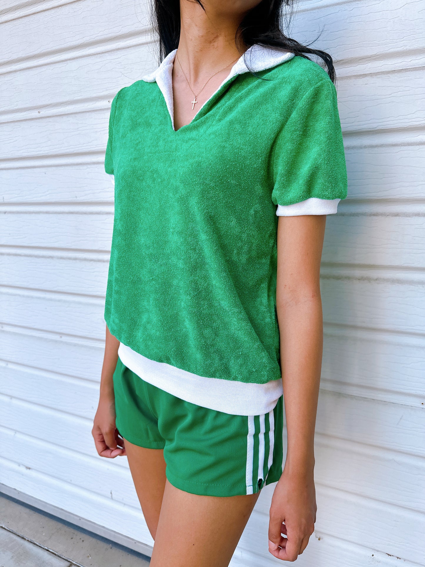 1970s Green & White Terry Cloth Polo Shirt