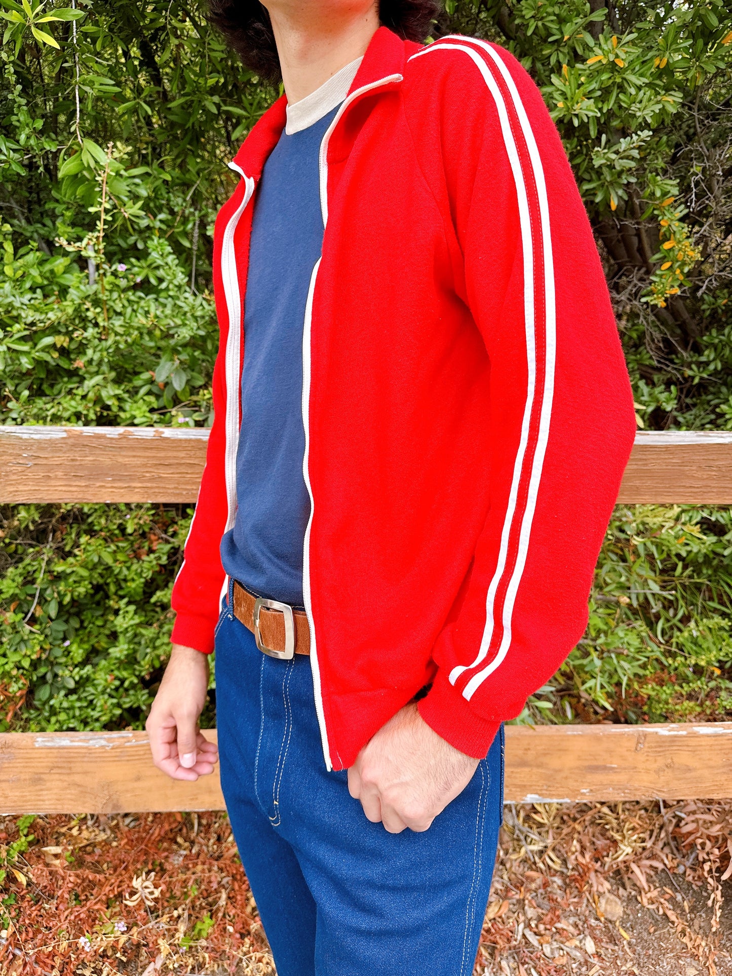 1980s Red & White Stripe Soft Knit Tracksuit Zip-Up Jacket