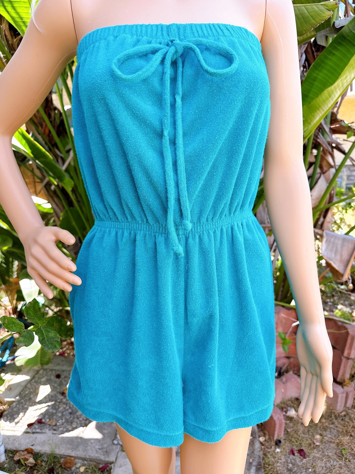 1980s Teal Towel Terry Cloth Romper