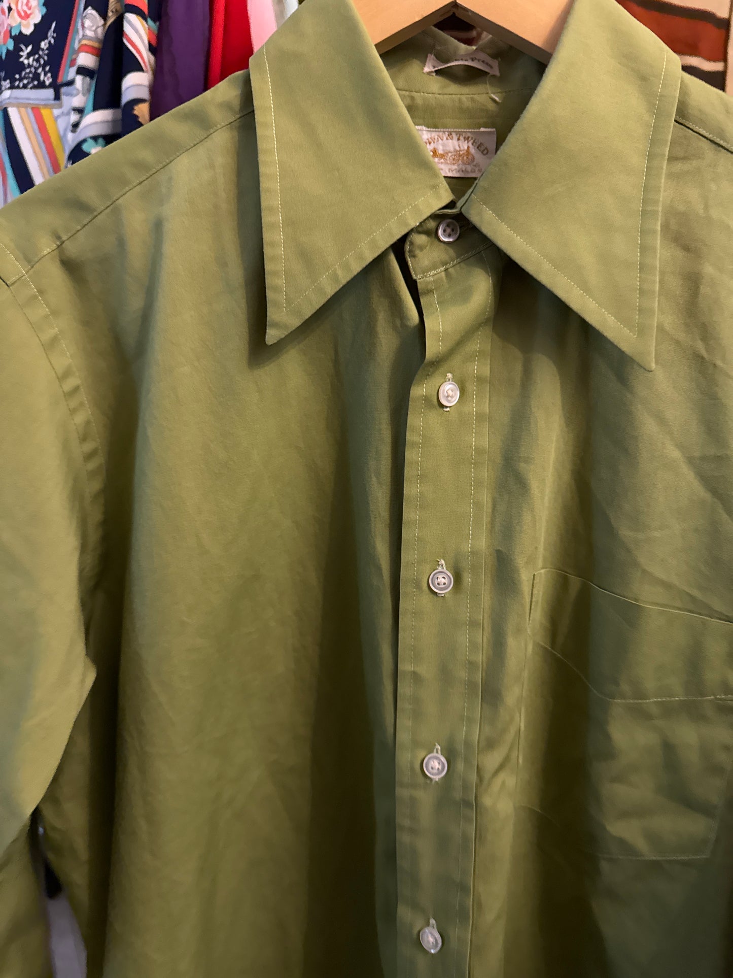 1970s Avocado Green Button Up Top