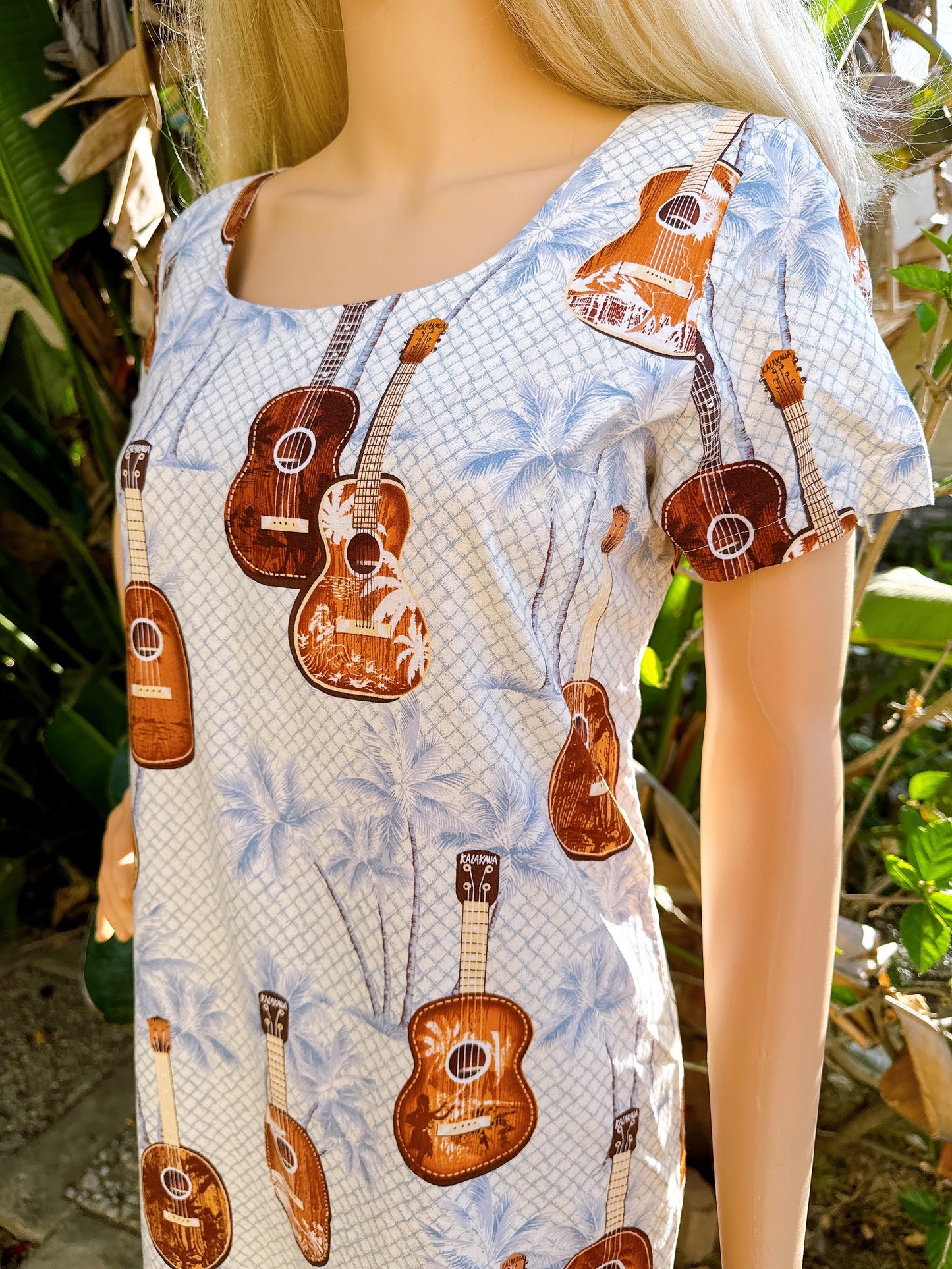 1990s Novelty Guitar Hawaiian Maxi Dress