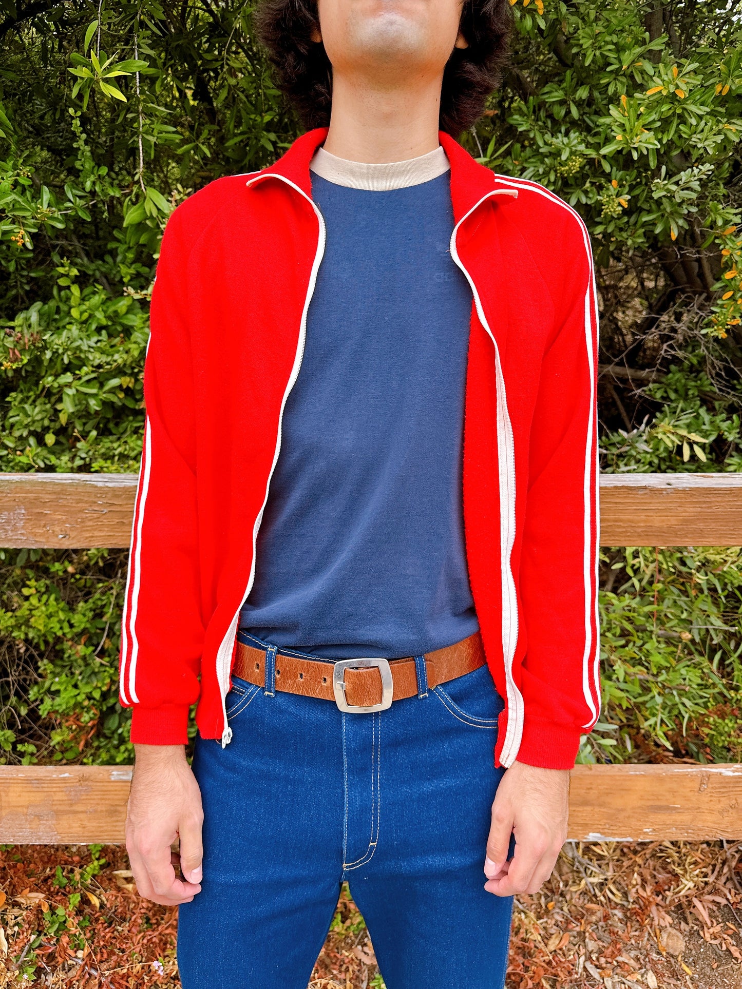1980s Red & White Stripe Soft Knit Tracksuit Zip-Up Jacket