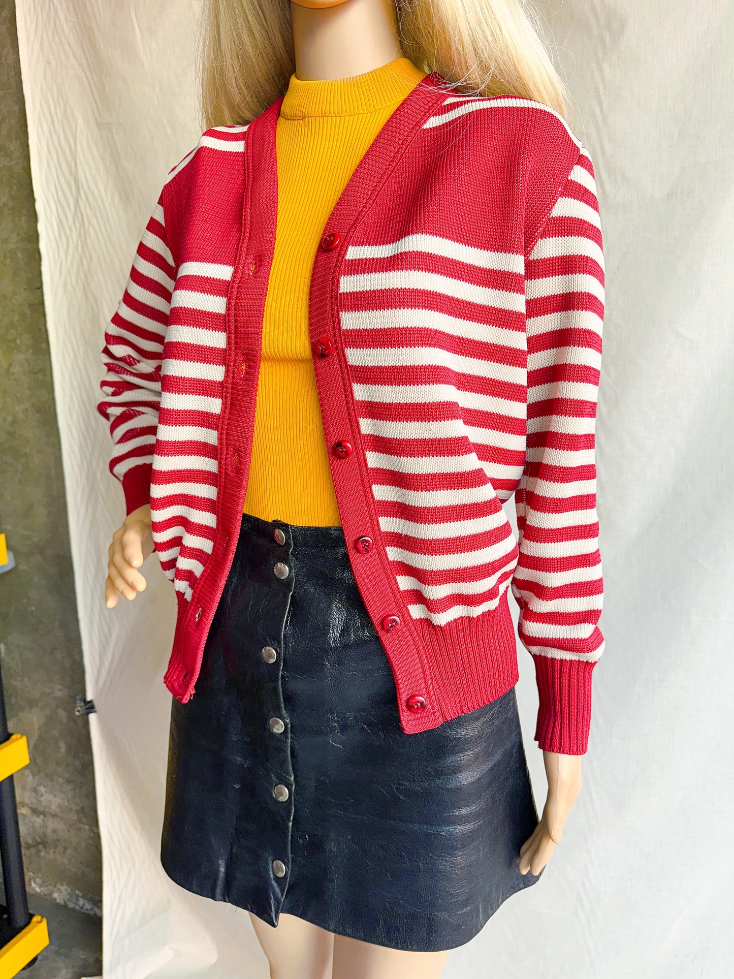 1970s Red & White Striped Cardigan