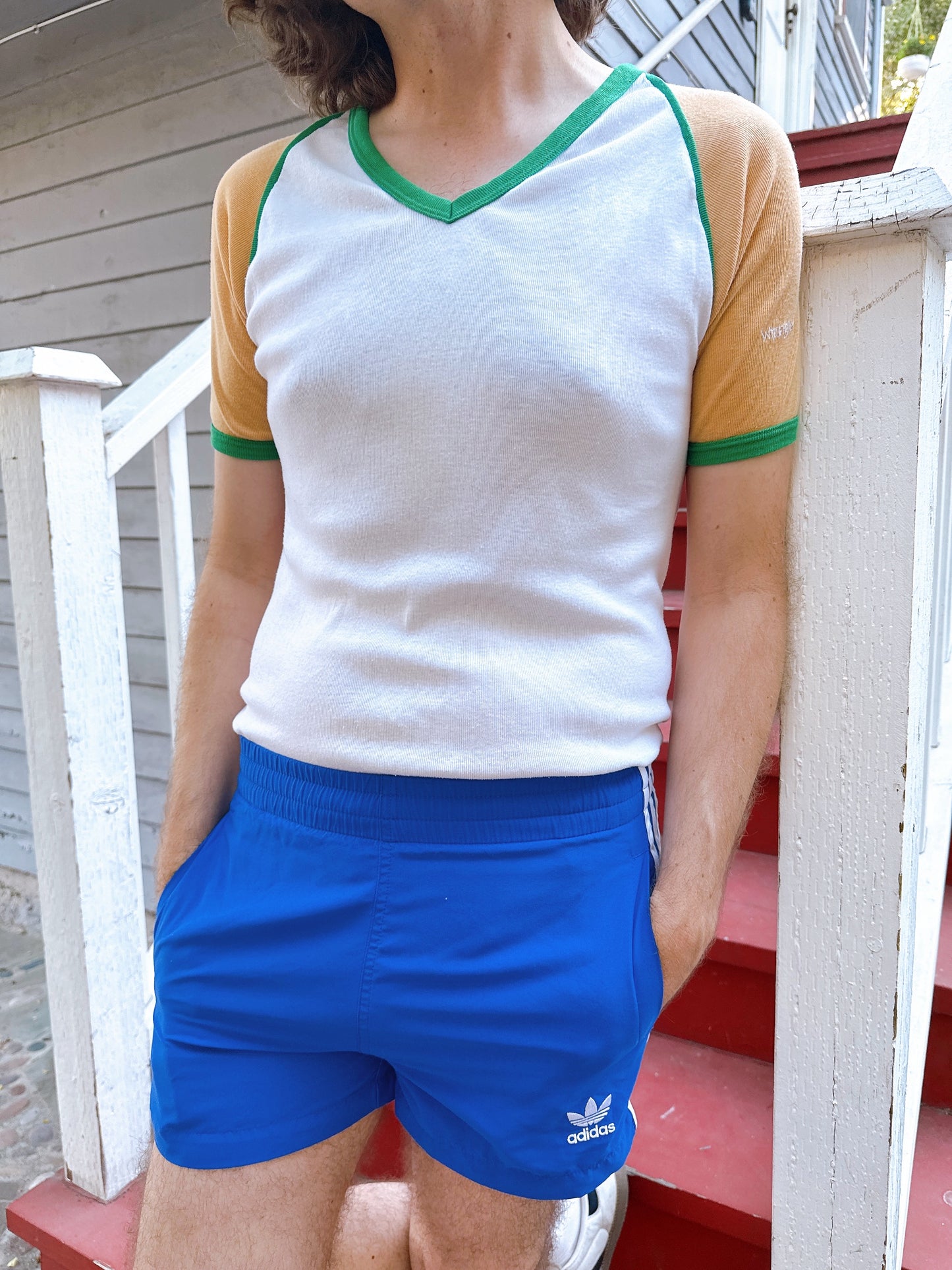 1980s Green, Yellow, White V-Neck T-Shirt by Wrangler
