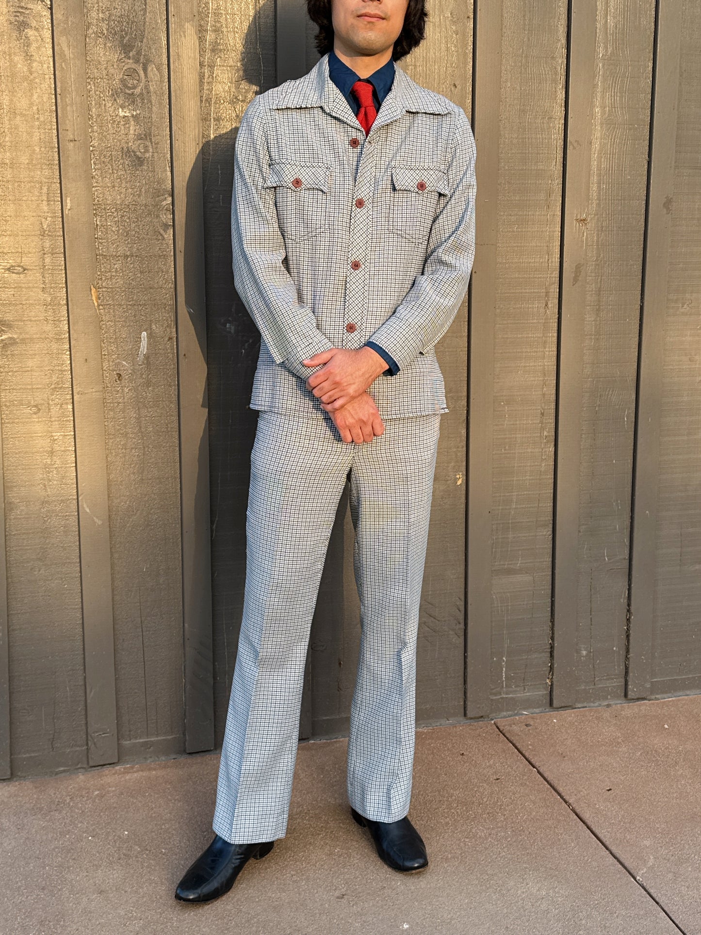 1970s Navy & Grey Houndstooth Leisure Set by JC Penney