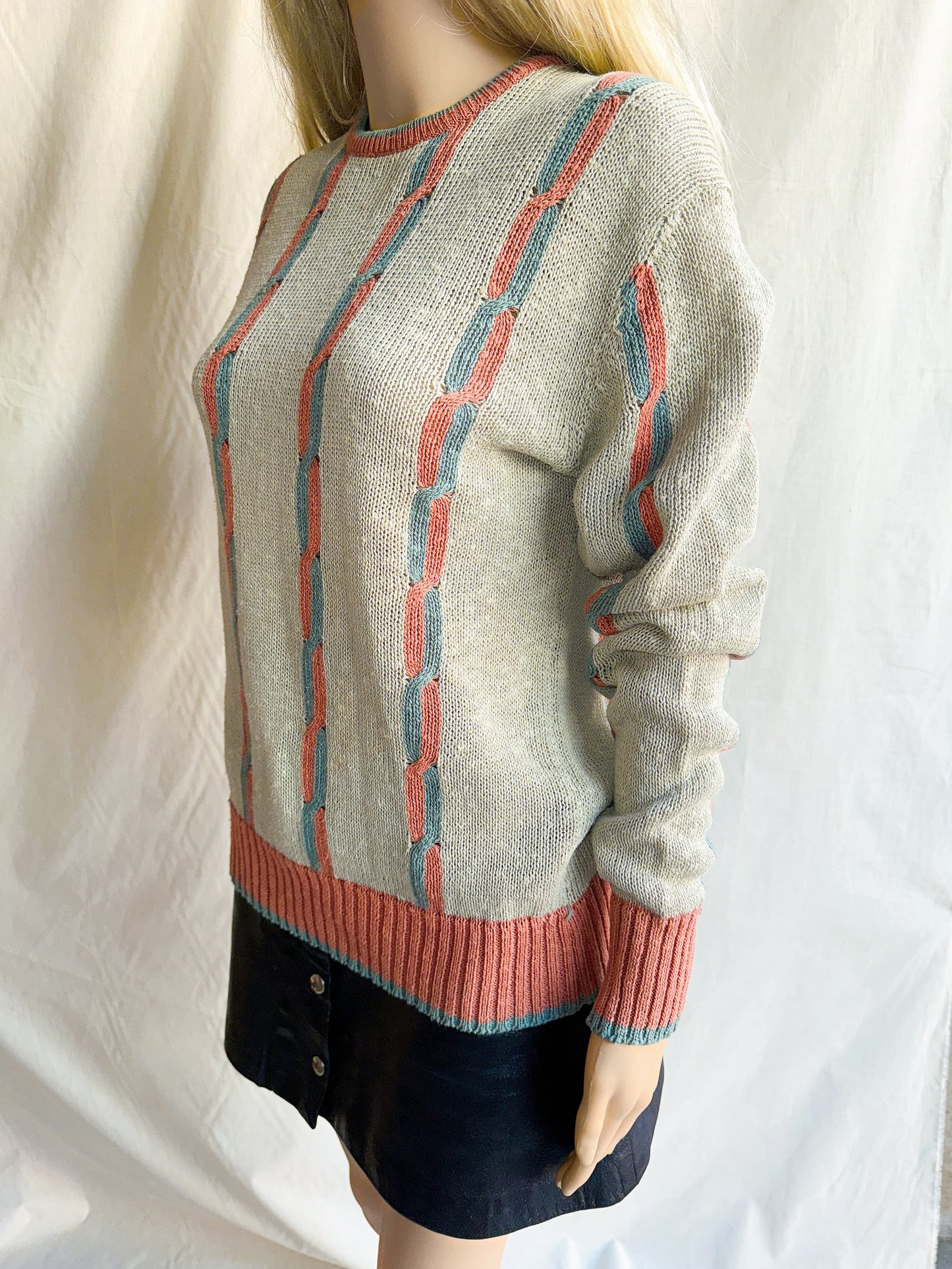1980s Pastel Linen & Cotton Sweater by Bill Ditfort Designs