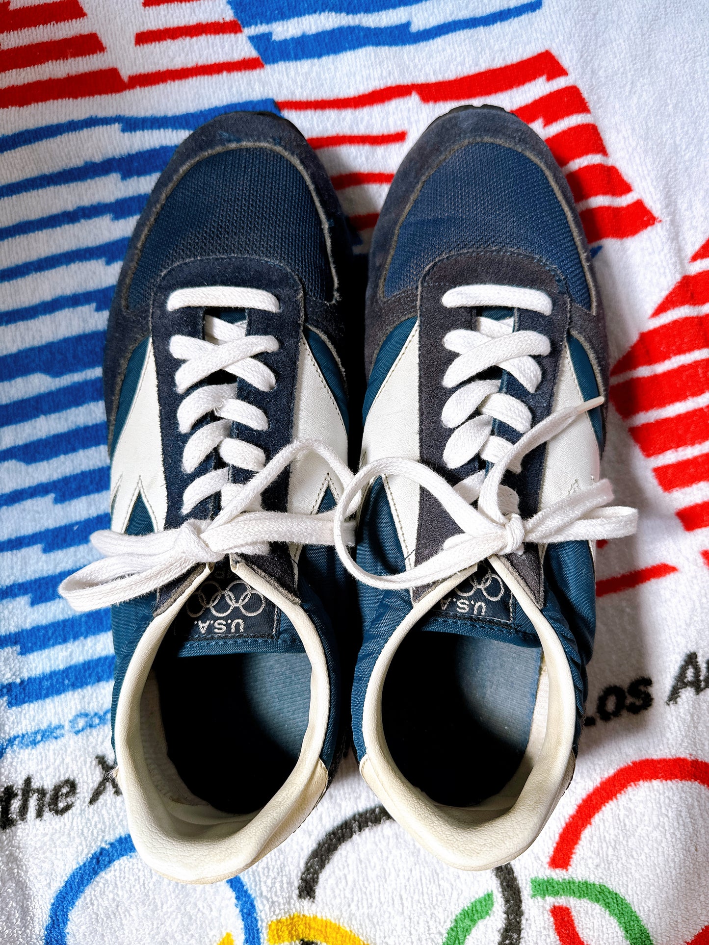 1980s USA Olympics JC Penney Blue and White Suede Jogging Shoes