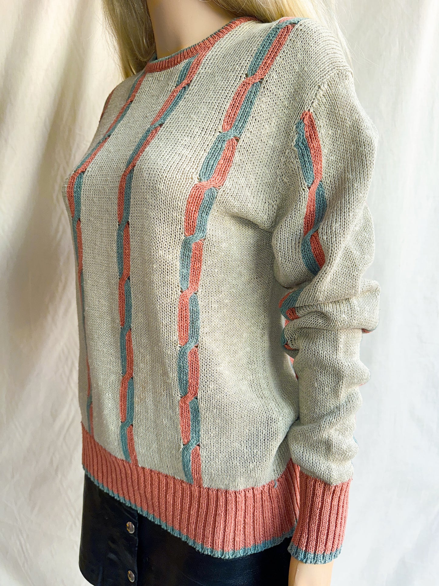 1980s Pastel Linen & Cotton Sweater by Bill Ditfort Designs