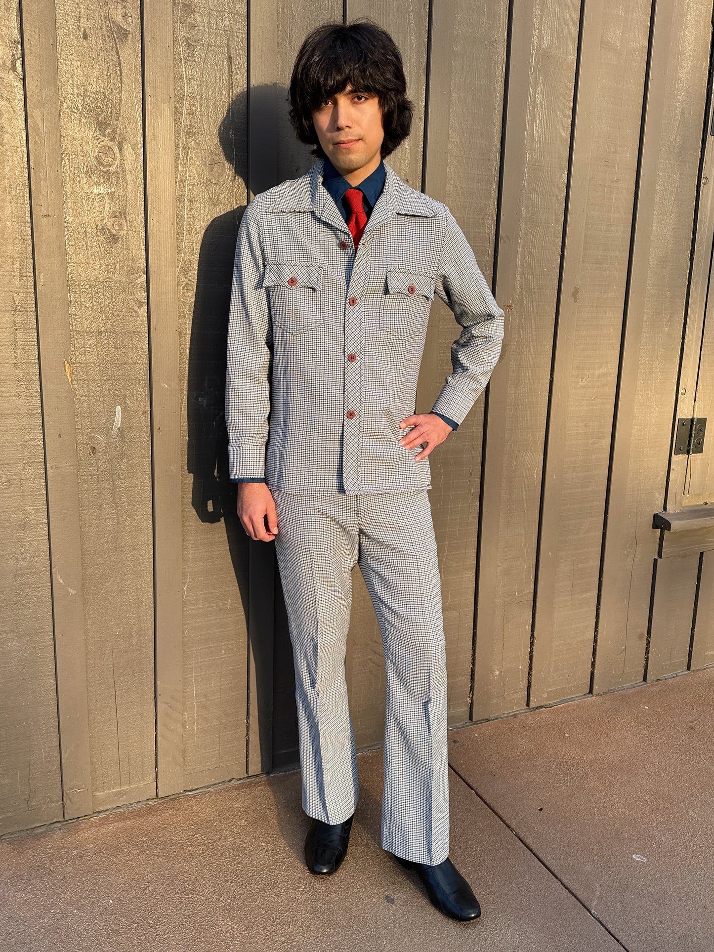 1970s Navy & Grey Houndstooth Leisure Set by JC Penney