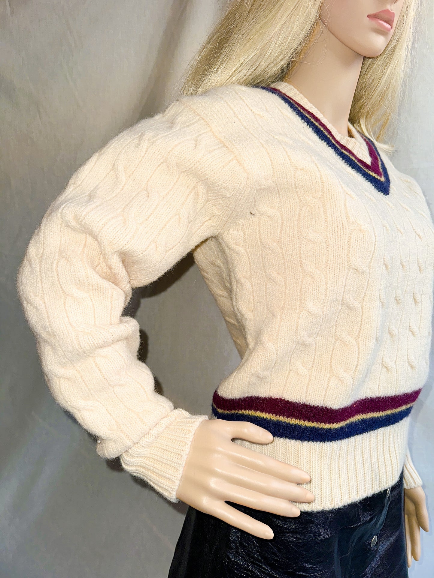 1980s Cable Knit V-Neck Sweater by Nordstrom