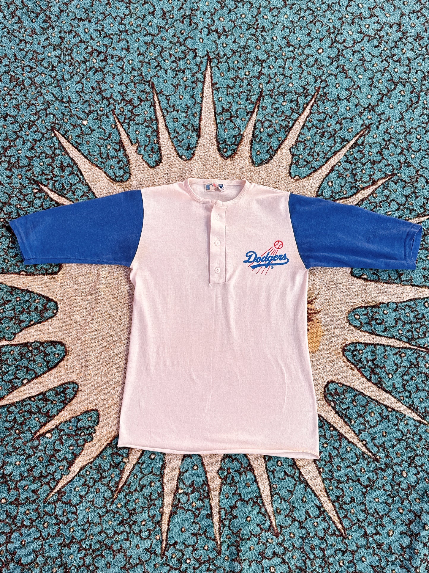 1970s 1980s Dodgers Blue & White Baseball Tee