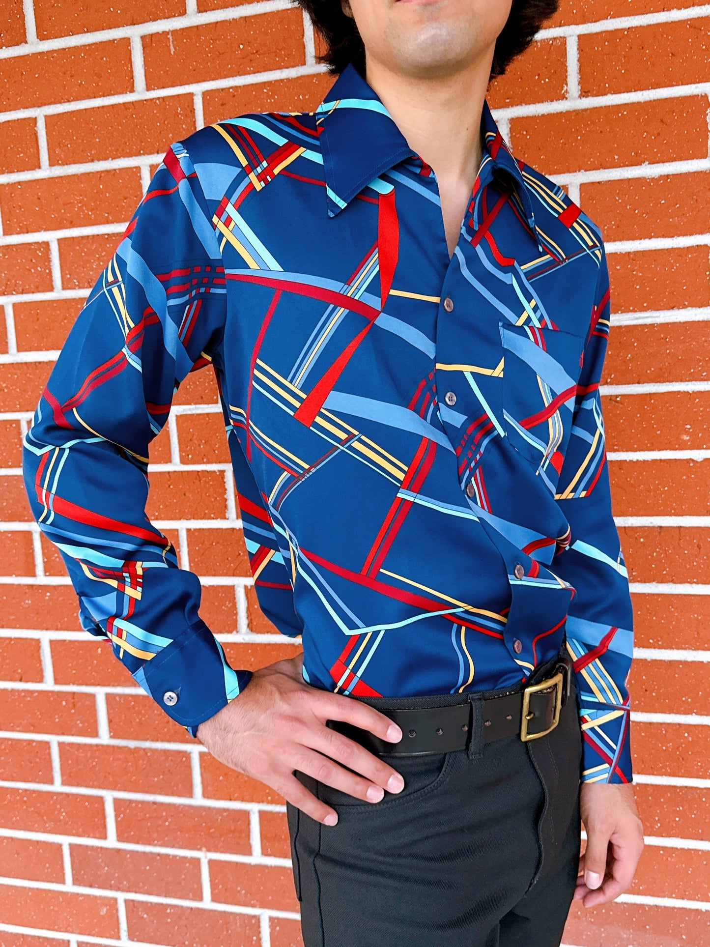 1970s Multicolored Geometric Print Disco Shirt