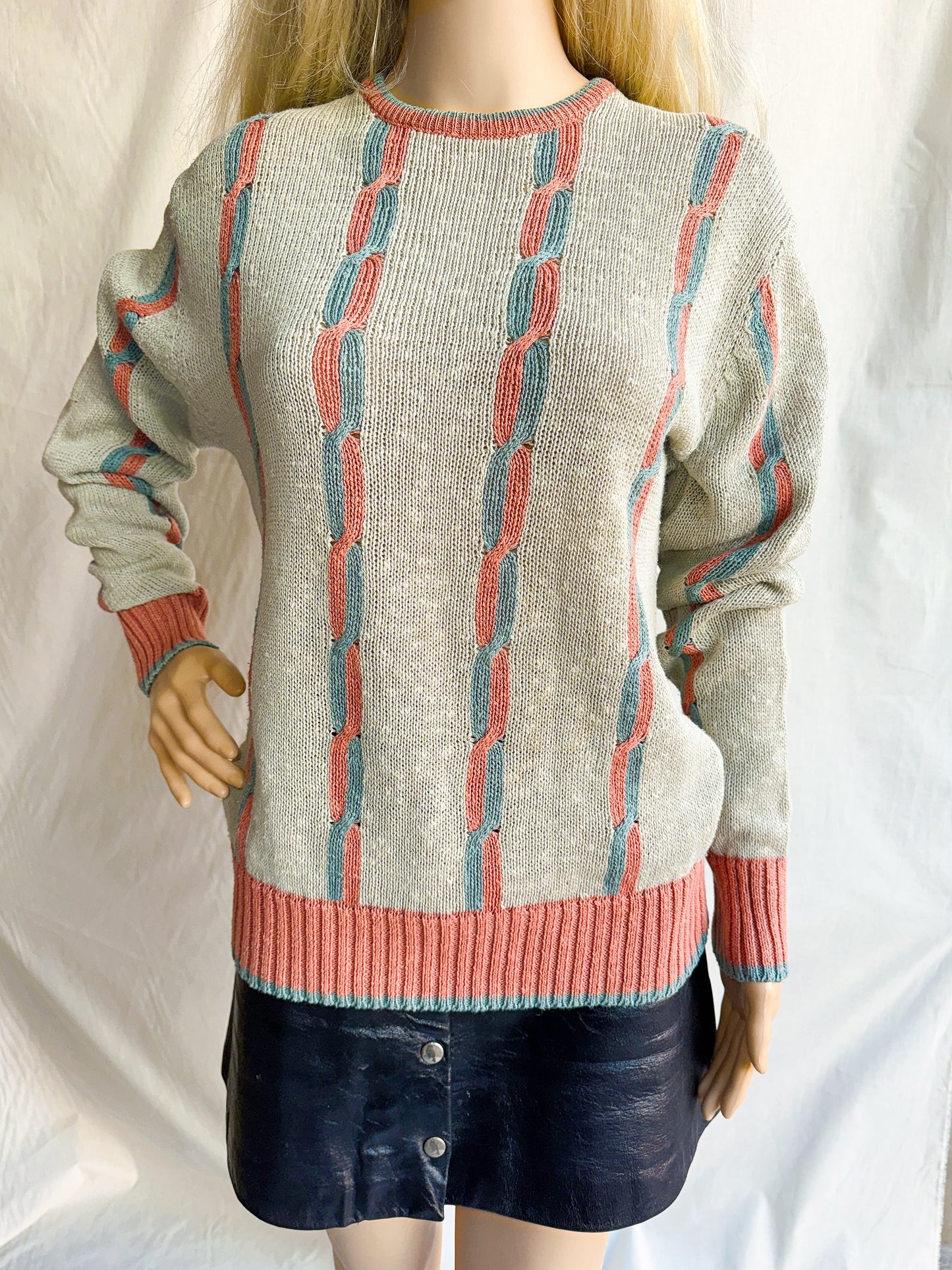 1980s Pastel Linen & Cotton Sweater by Bill Ditfort Designs