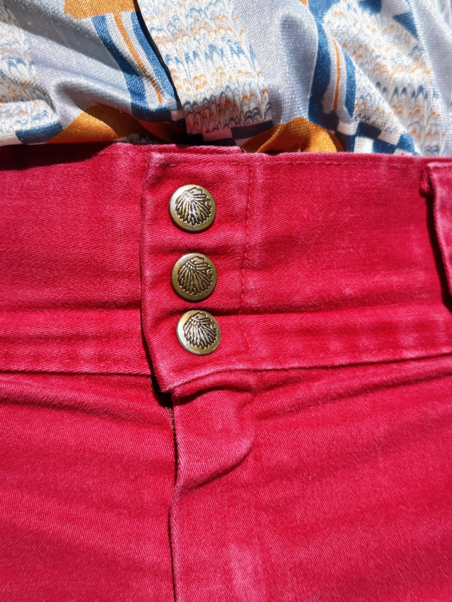 1970s High Waisted Burgundy Brushed Cotton Flared Pants + Wide Belt Loops