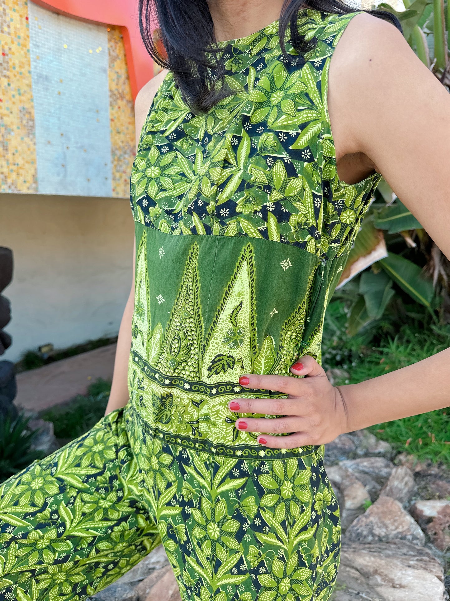 1960s Green Tiki Jumpsuit