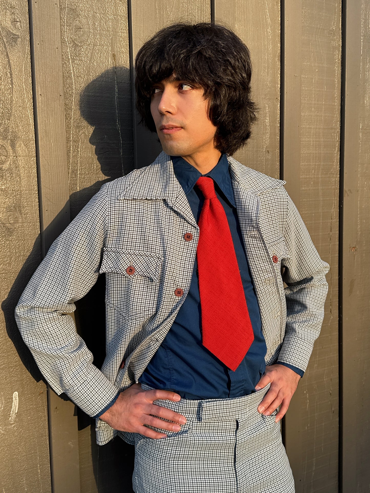 1970s Navy & Grey Houndstooth Leisure Set by JC Penney