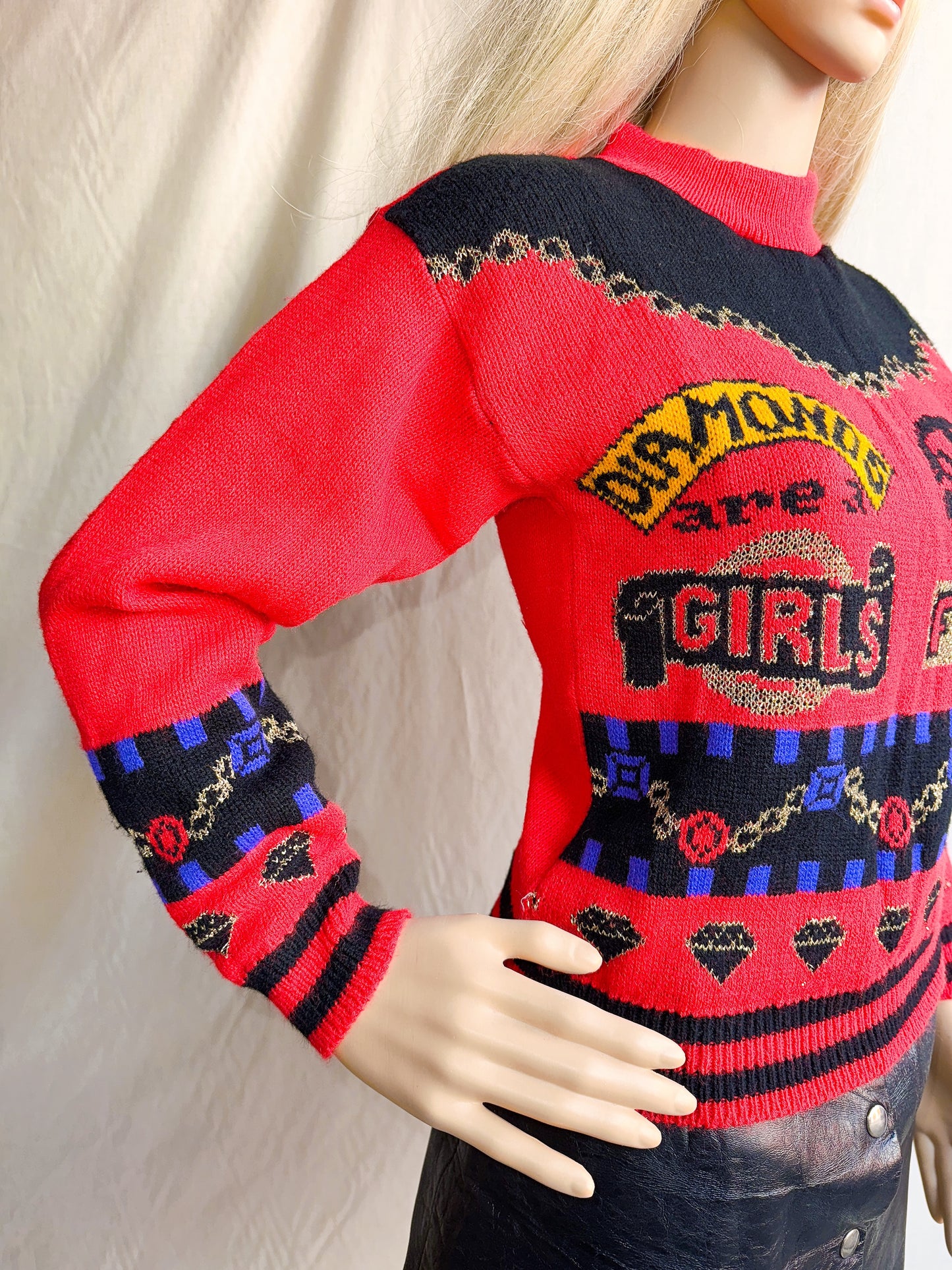 1980s “Diamonds Are a Girl’s Best Friend” Novelty Red Sweater
